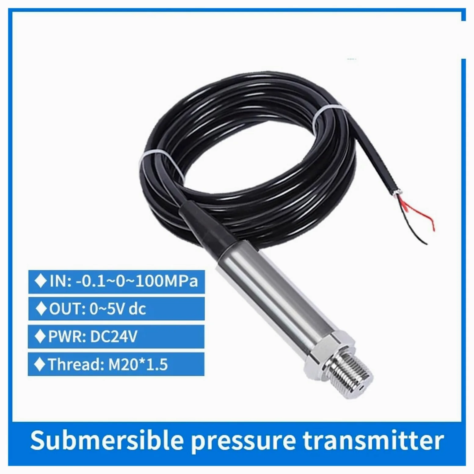 Transmisor de presión Sumergible de Combustible, Rosca de 1m for Tanque de camión, transmisor de Nivel de Agua hidrostático piezoeléctrico de 0-5v(0-40Kpa (4000mm Water))