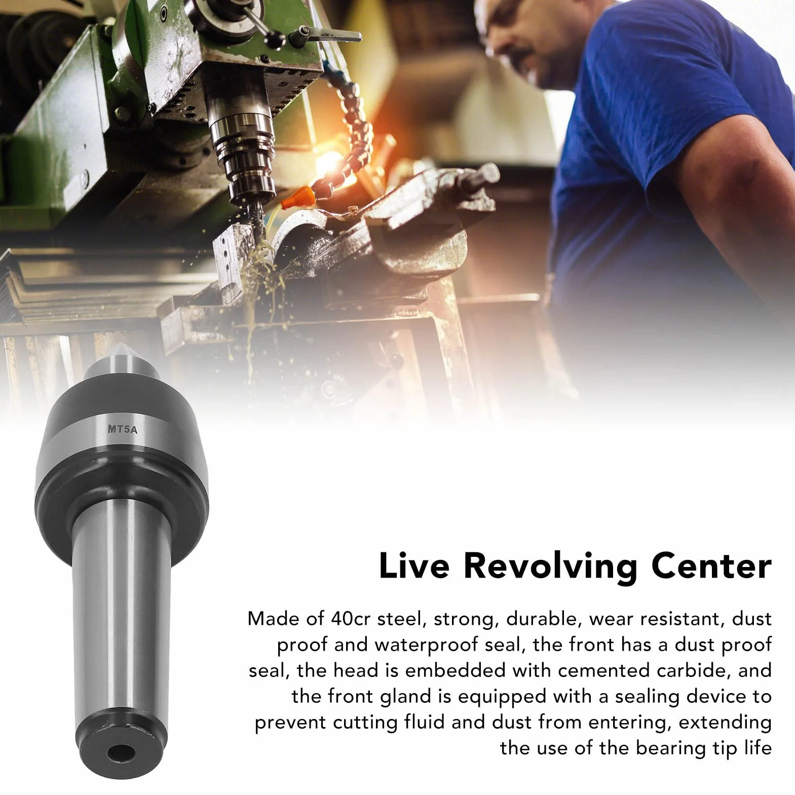 Centro Vivo Giratorio de 60 Grados, Herramienta de Contrapunto de Torno CNC MT5 de 5000-6000rpm para Mecanizado de Alta Velocidad, Acero 40cr