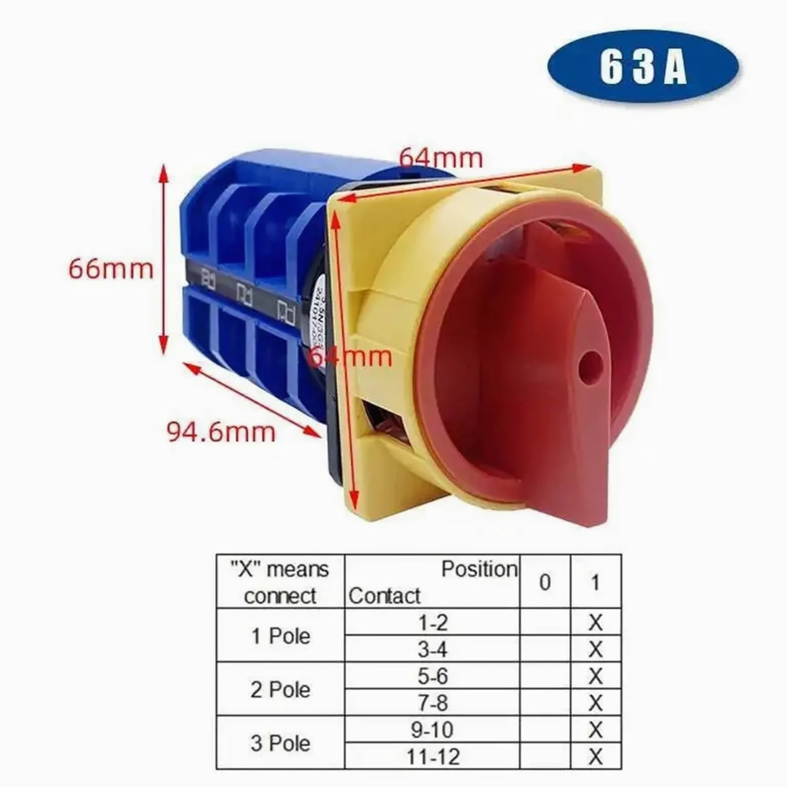 63A Padlock Isolator Changeover Rotary Cam Switch Power Cut-Off Knob Master Control Circuit Off-ON LW28 YMW26 LW26GS(3P 12Terminals) Controls Switches