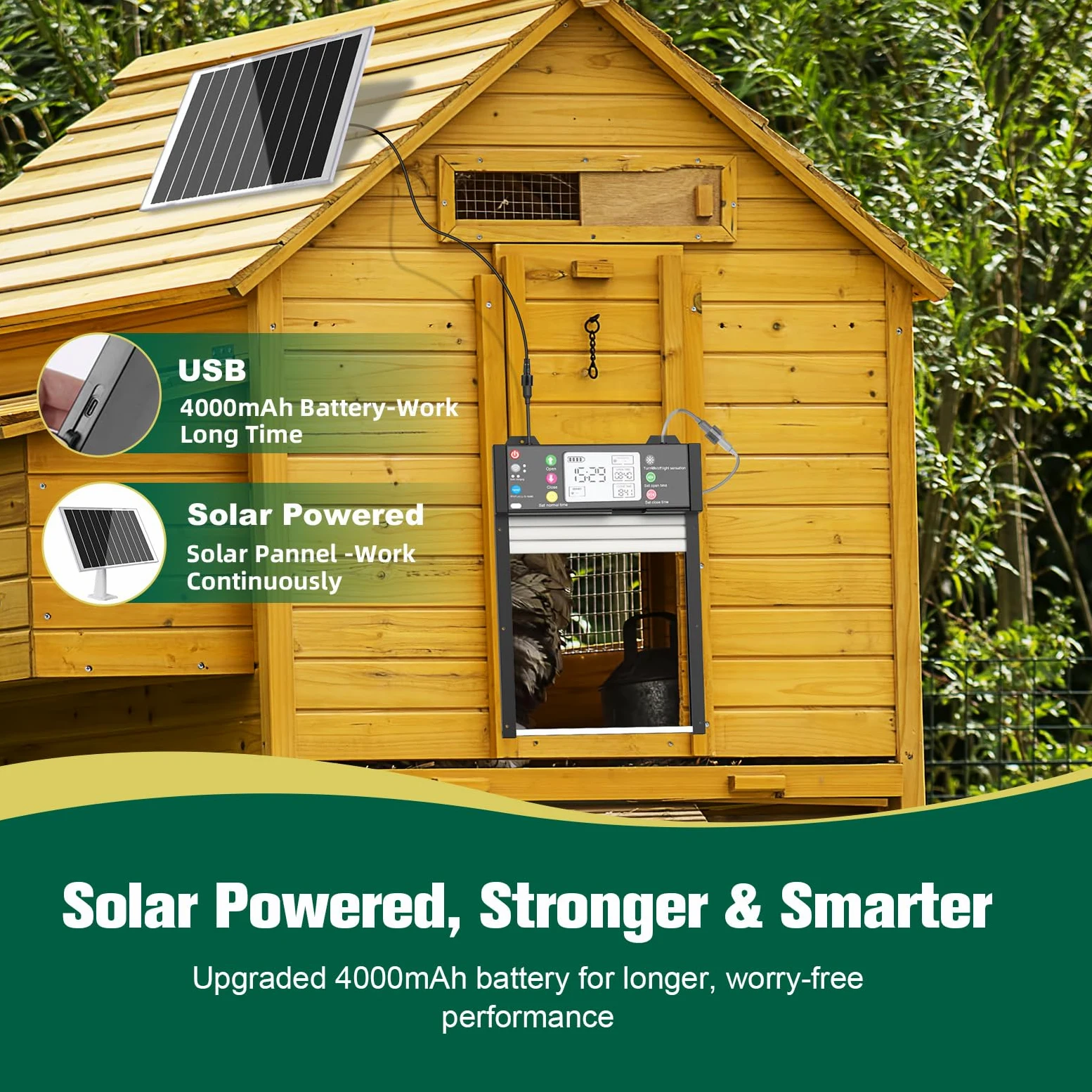Puerta automática de pollo solar con aplicación TUYA y mando a distancia, estado en tiempo real, recargable por USB, conexión WiFi automática, temporizador y sensor de luz, protección contra
