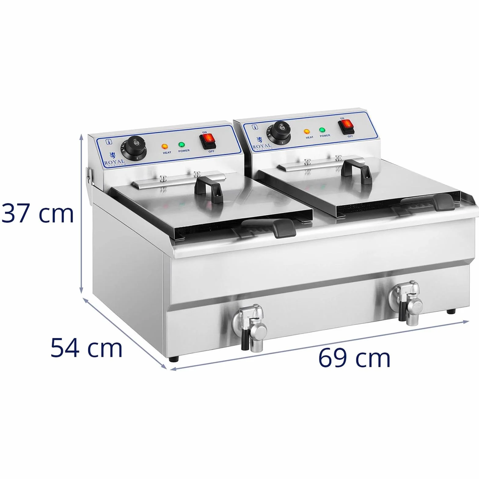 Royal Catering Freidora Eléctrica Doble Para Hostelería 400 V (Potencia: 2 x 6.000 Watt, Capacidad: 2 x 16 Litros, Con Grifo De Vaciado)