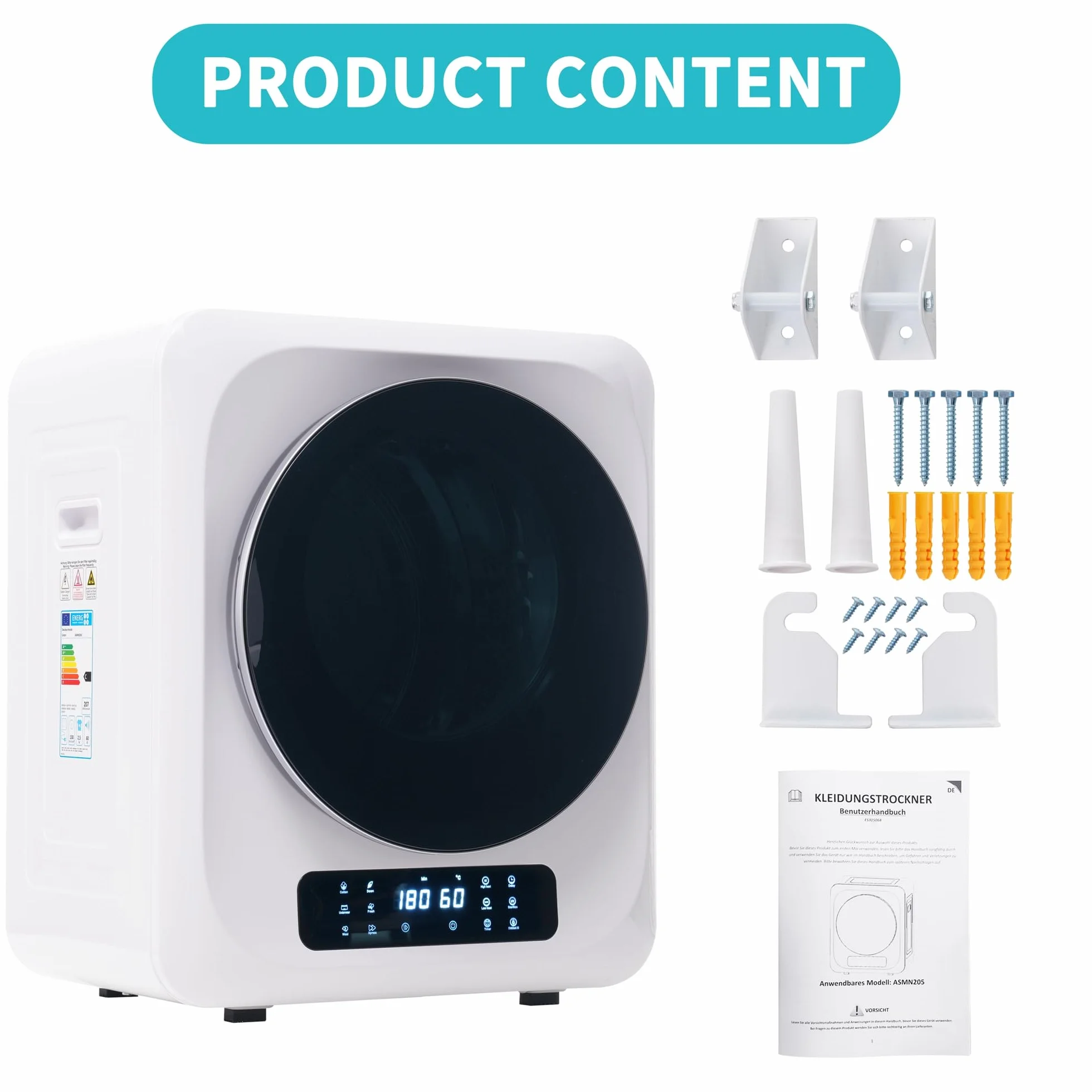 Secadora de Evacuación 4 kg Pantalla LED 6 Programas Carga Frontal 850 W Montable en Pared Tambor Inox 58x48x40 cm Blanco