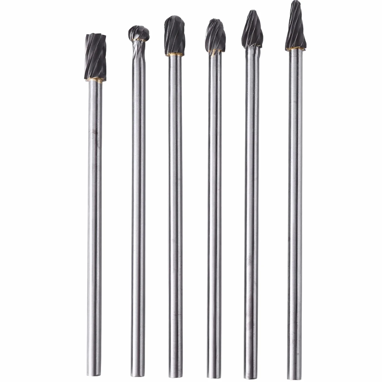 Juego de 6 piezas de fresas rotativas de carburo de tungsteno para aluminio, brocas rotativas metálicas con vástago de 6 mm y diámetro de corte de 10 mm, compatibles con