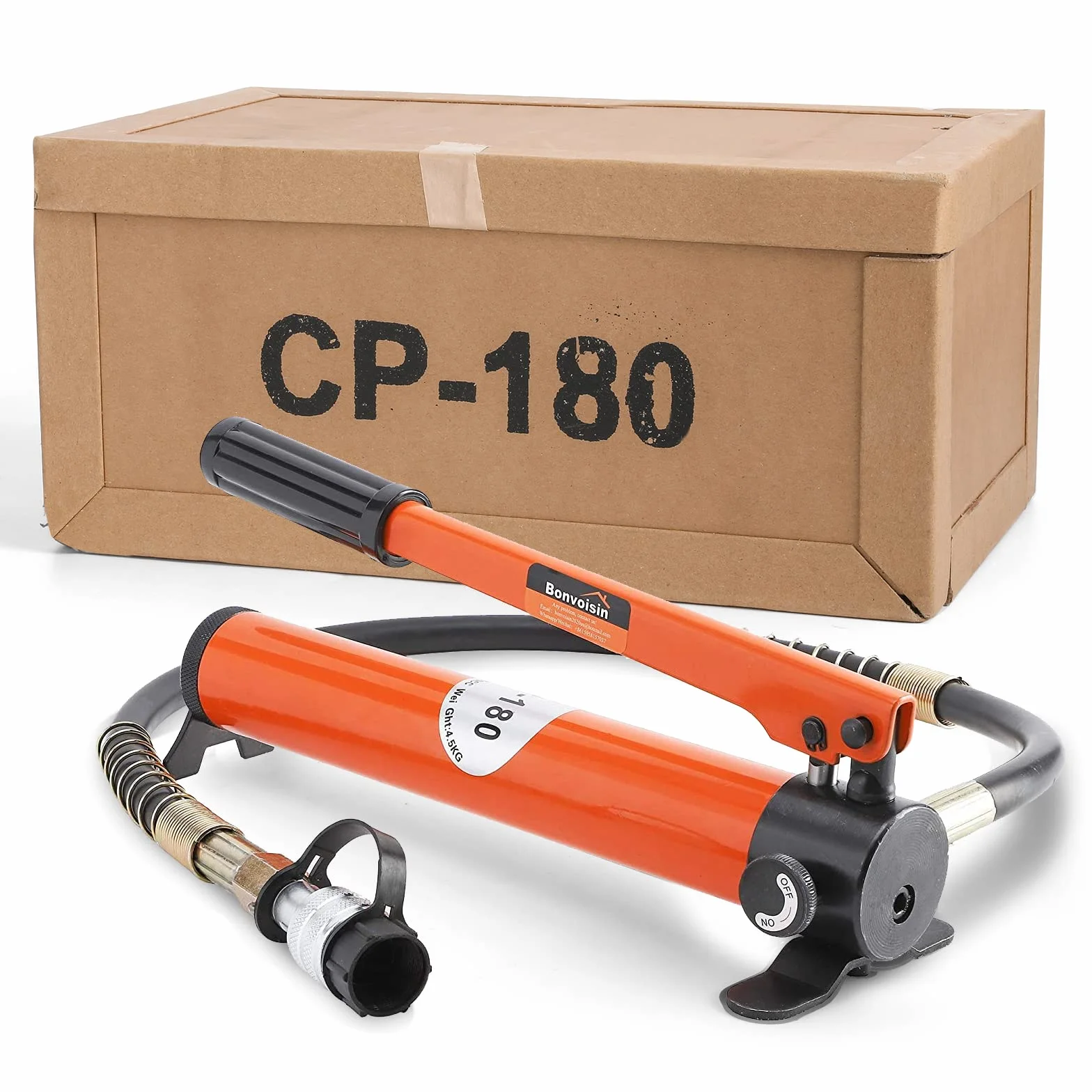 Bonvoisin CP-180 Bomba Hidráulica Manual, Alta Presión 60kg/cm², Capacidad de Aceite 400cc, Longitud de La Manguera 0,8m, para 5T/10T/20T Gato Hidráulico