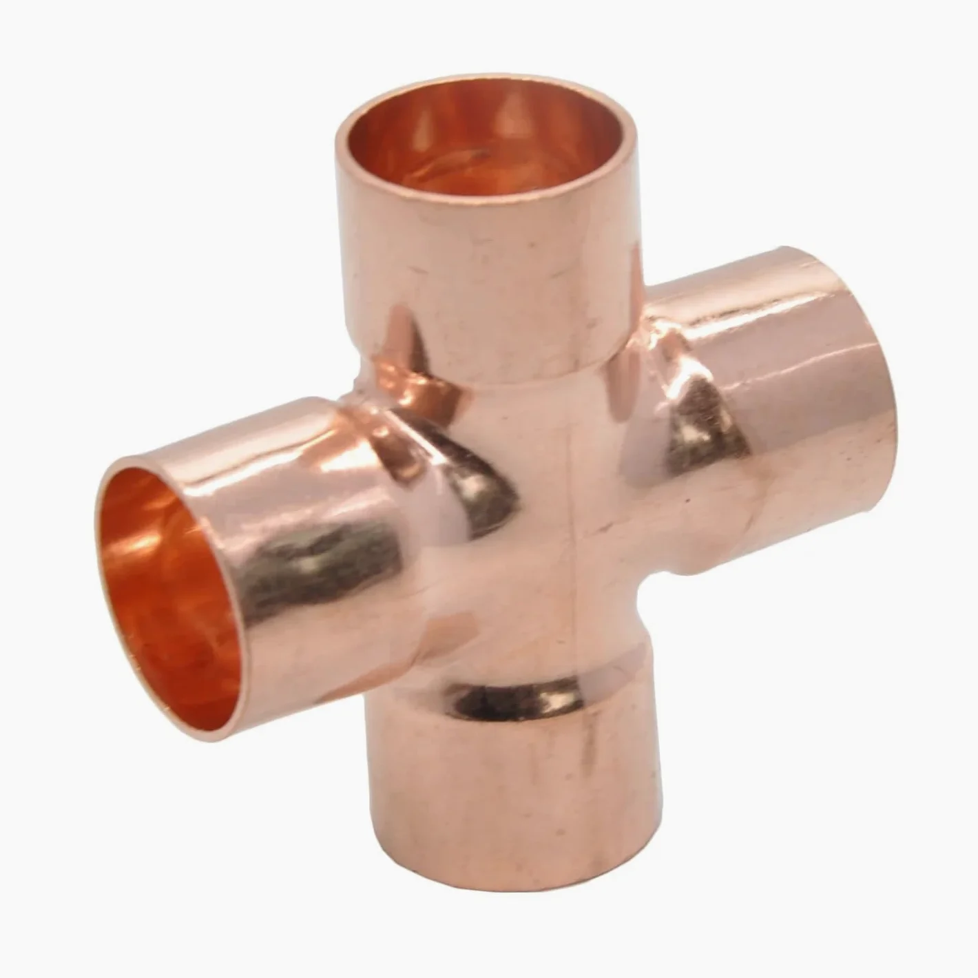 15 16 22 28 35 45mm Copper End Feed Solder Cross 4 Ways Weld Scoket Plumbing Fitting Connector Coupler Splitter Air Conditioner(45mm)