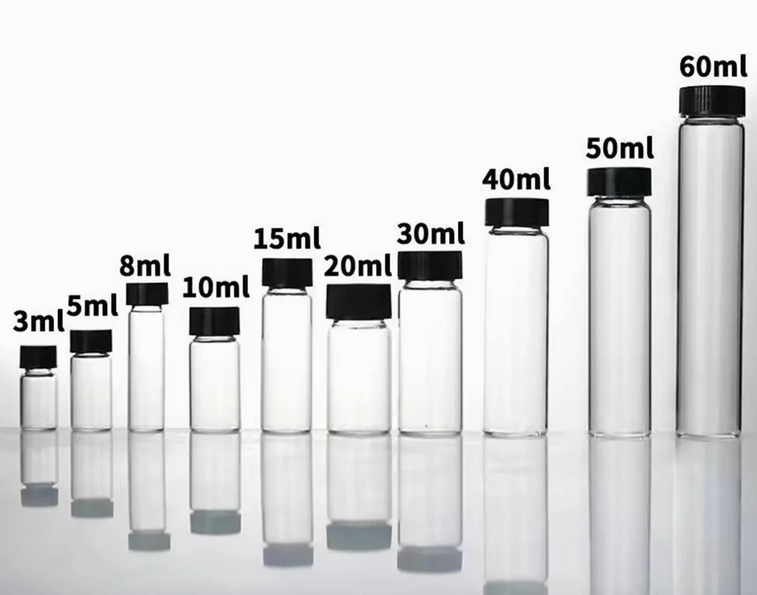 Frasco de vidrio para reactivos de laboratorio, Vial de muestra de vidrio medicinal, botella de reactivo de laboratorio transparente de 2 ml a 60 ml(3ml 100pcs)