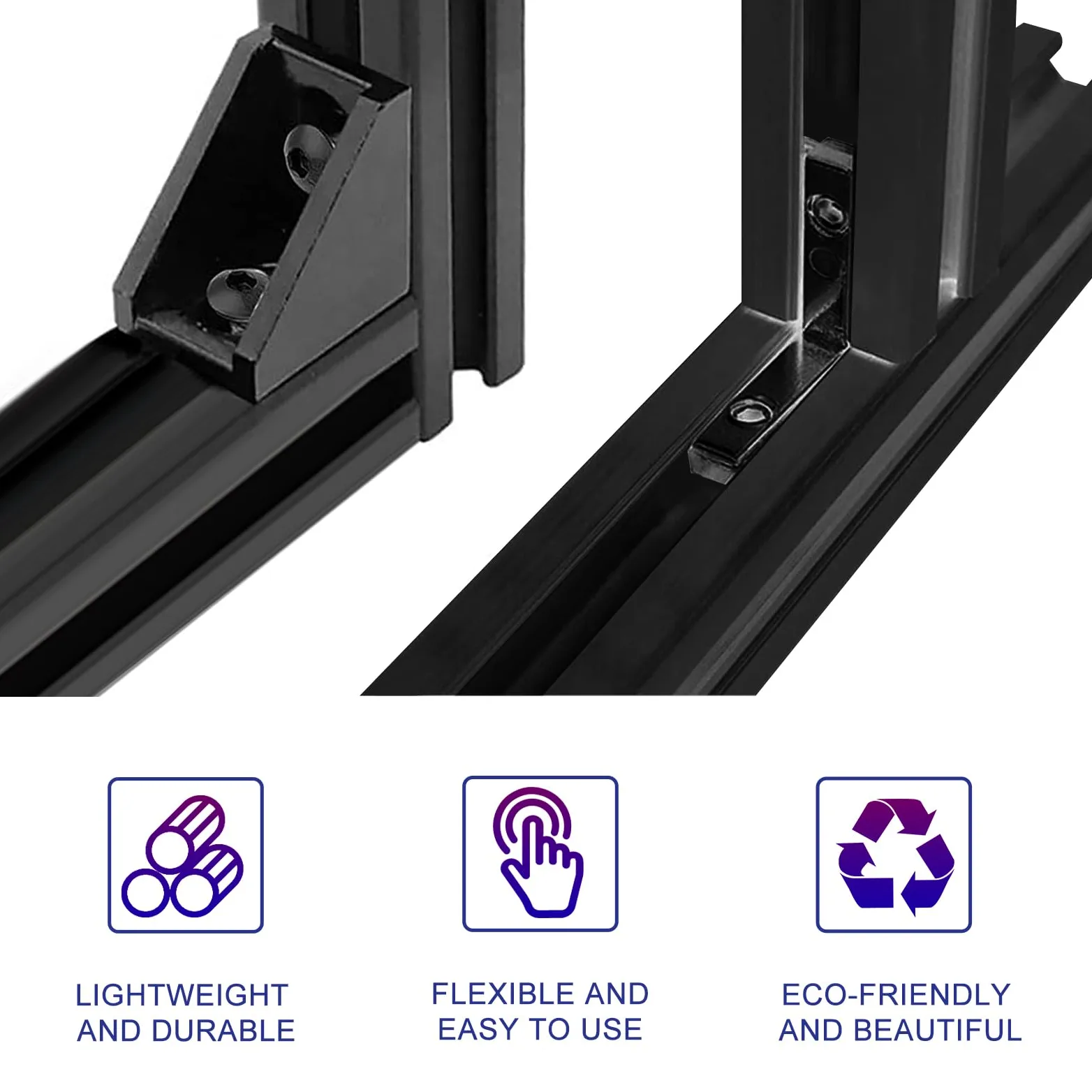 Juego de 8 piezas de extrusión de aluminio con ranura en V 2020 de 700 mm, color negro con soportes de conector 2020 y perfil de aluminio anodizado estándar europeo para piezas de impresora 3D