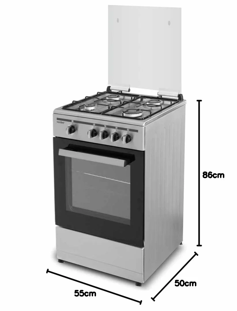 Sauber COCINA SCI41GB 4 Quemadores Gas Butano 50X55 Tapa Cristal Inox