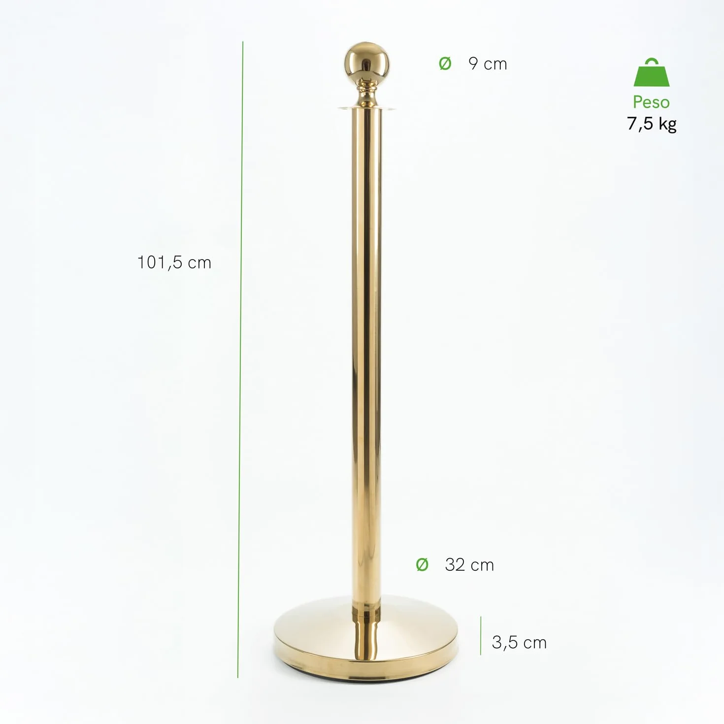 Pack Catenaria Dorada para Eventos Premium y Extensible de Acero. Poste Separador de Acero, Cordón Zona VIP Elegante para Catering con Cuerda Trenzada. (2 Mástiles + Cordón)