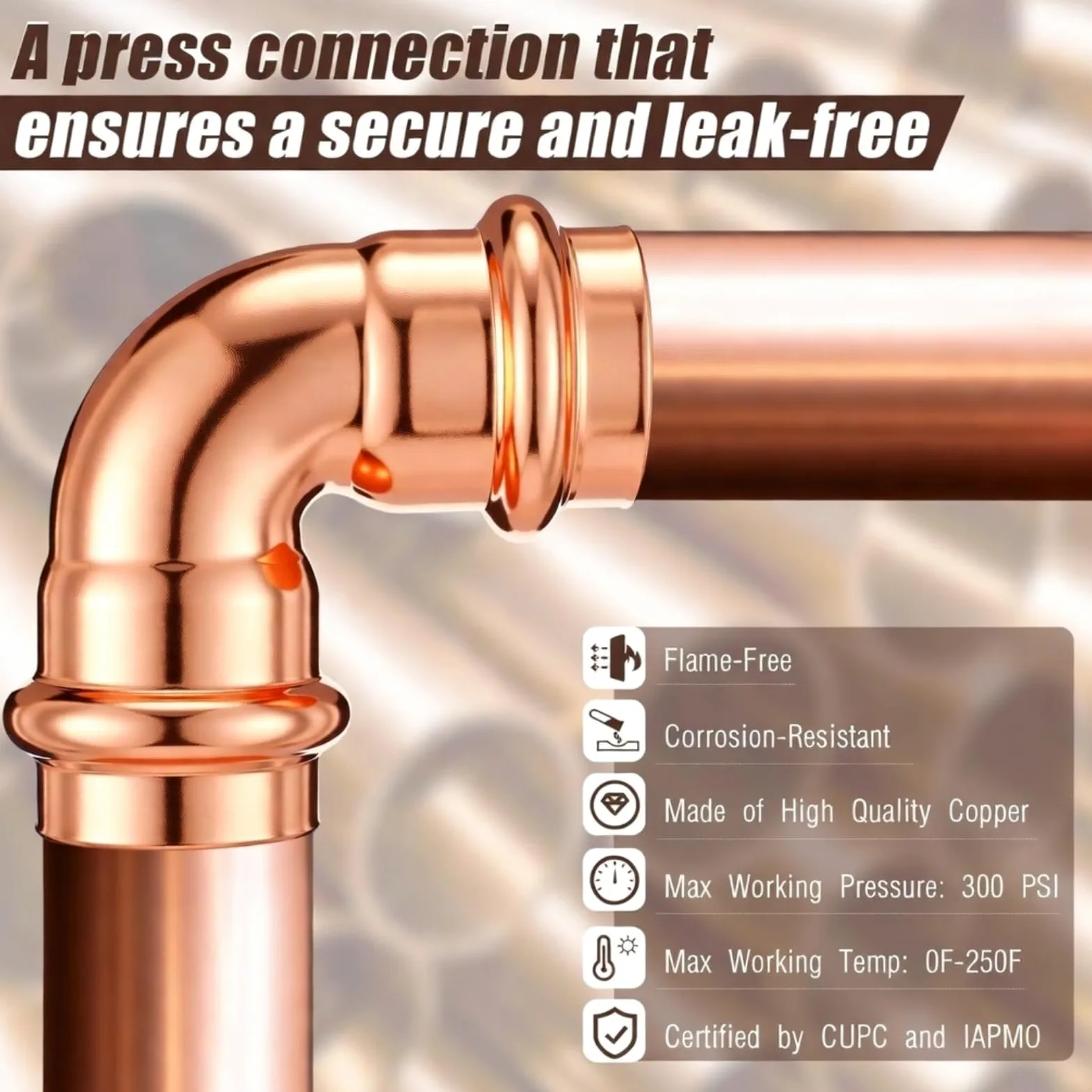 Therwen Accesorios de prensa de tubería de cobre, acoplamiento de codo de 90 grados, sin plomo, adaptador de prensa de codo para fontanería (3/4 pulgadas, color cobre rojo, 15 piezas)