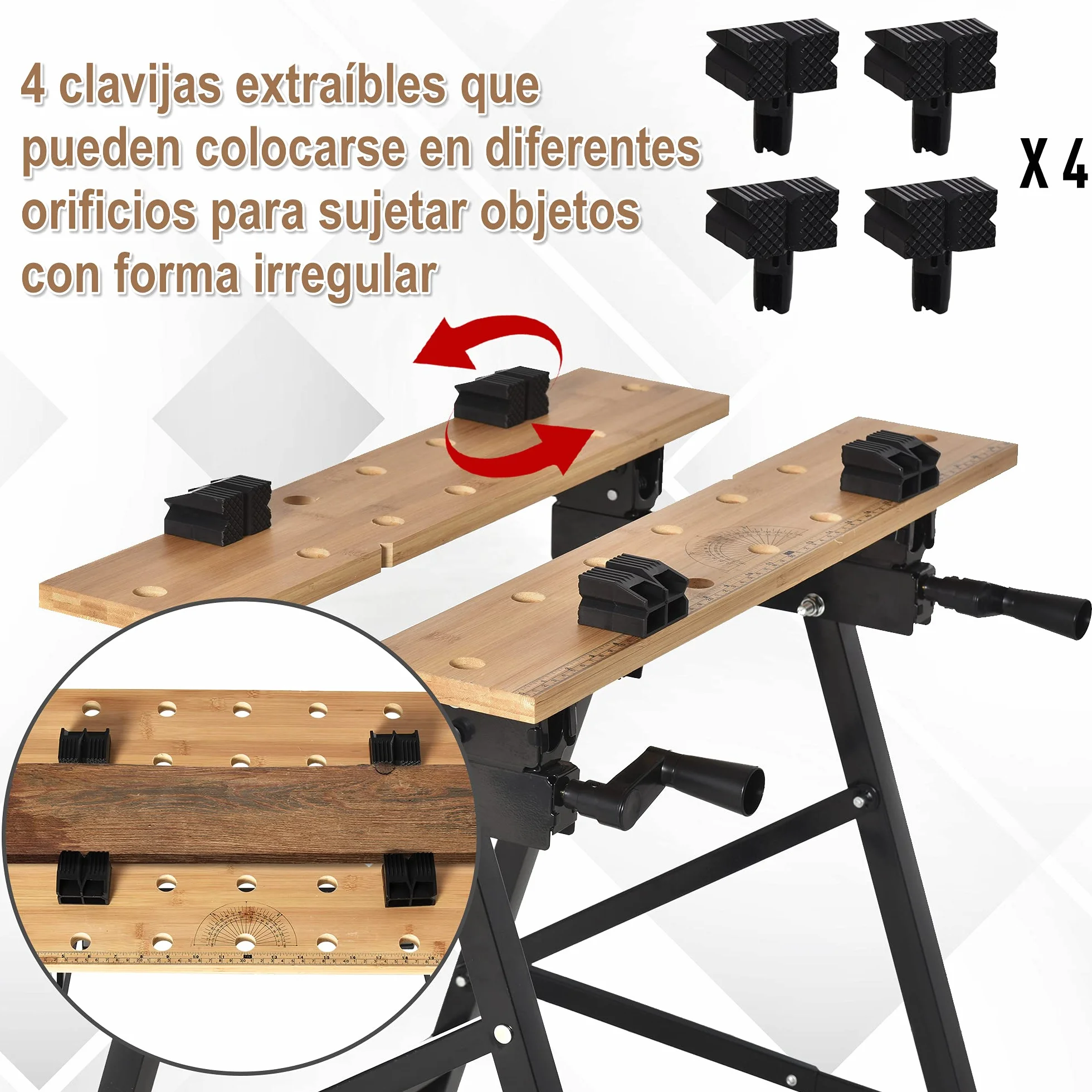 HOMCOM Plegable Banco de Trabajo Bambú Acero 150 kg 63,5x60,5x78 cm