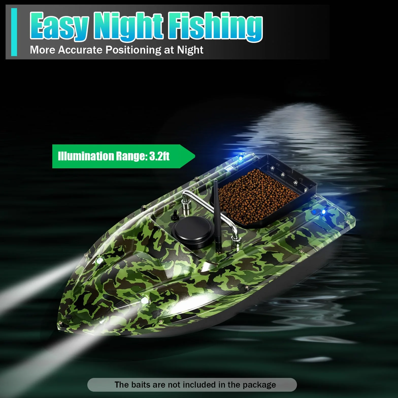 Barco teledirigido 500 m con ecosonda GPS carga 1,5 kg pesca nocturna crucero automático camuflaje