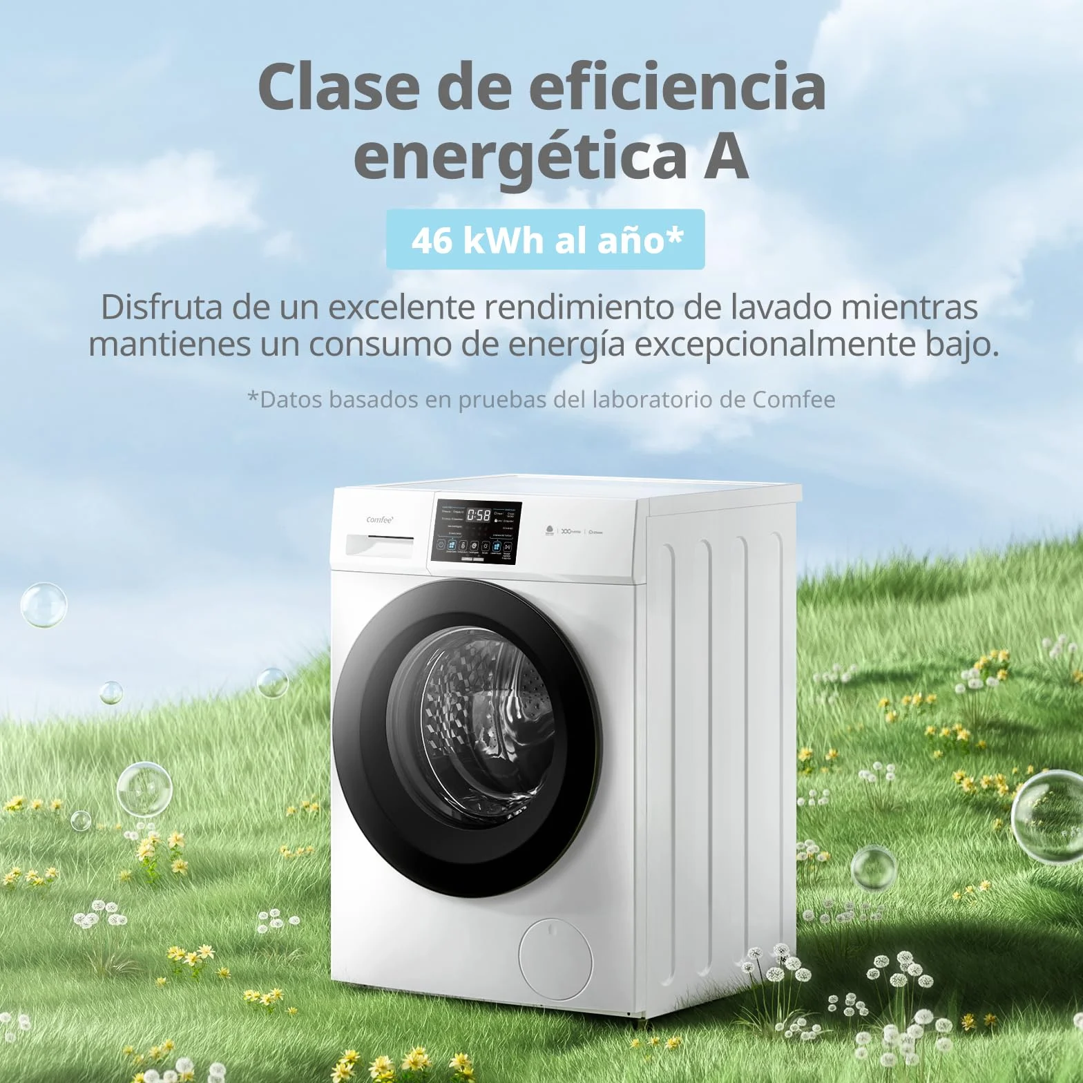 COMFEE' CFP03ED100W-HL Lavadora y Secadora 2 en 1 de Pie, 10 kg/7 kg, 60 cm, Motor BLDC, Blanco