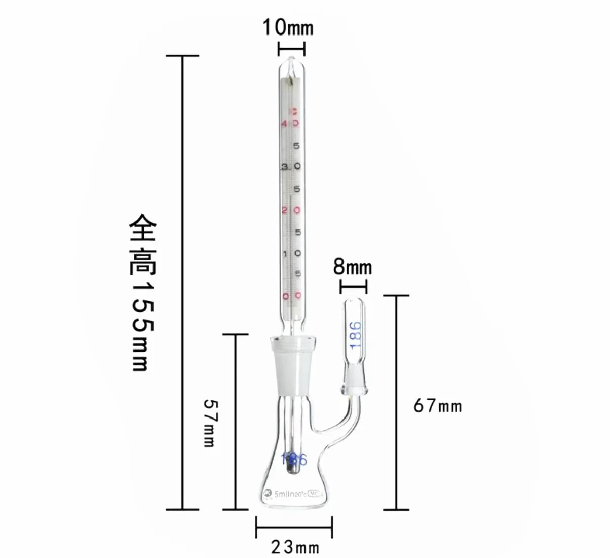 Termómetro de vidrio con capacidad de 5 ml/10 ml/25 ml/50 ml/100 ml, picnómetro, botella de gravedad específica, clase A, laboratorio de ciencias.(10ml)