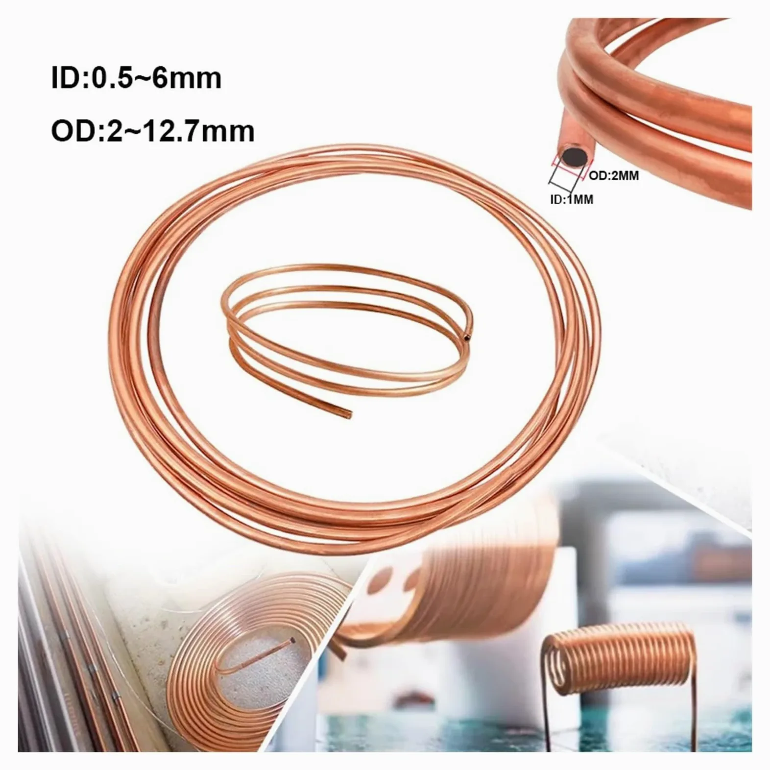 Alambre de cobre, Tubo de cobre blando Tianwandong 1 m, tubo bobina, diámetro exterior 2 a 8 mm, interior a 6, tubería alambre puro for aire acondicionado y refrigeración(12x9mm)