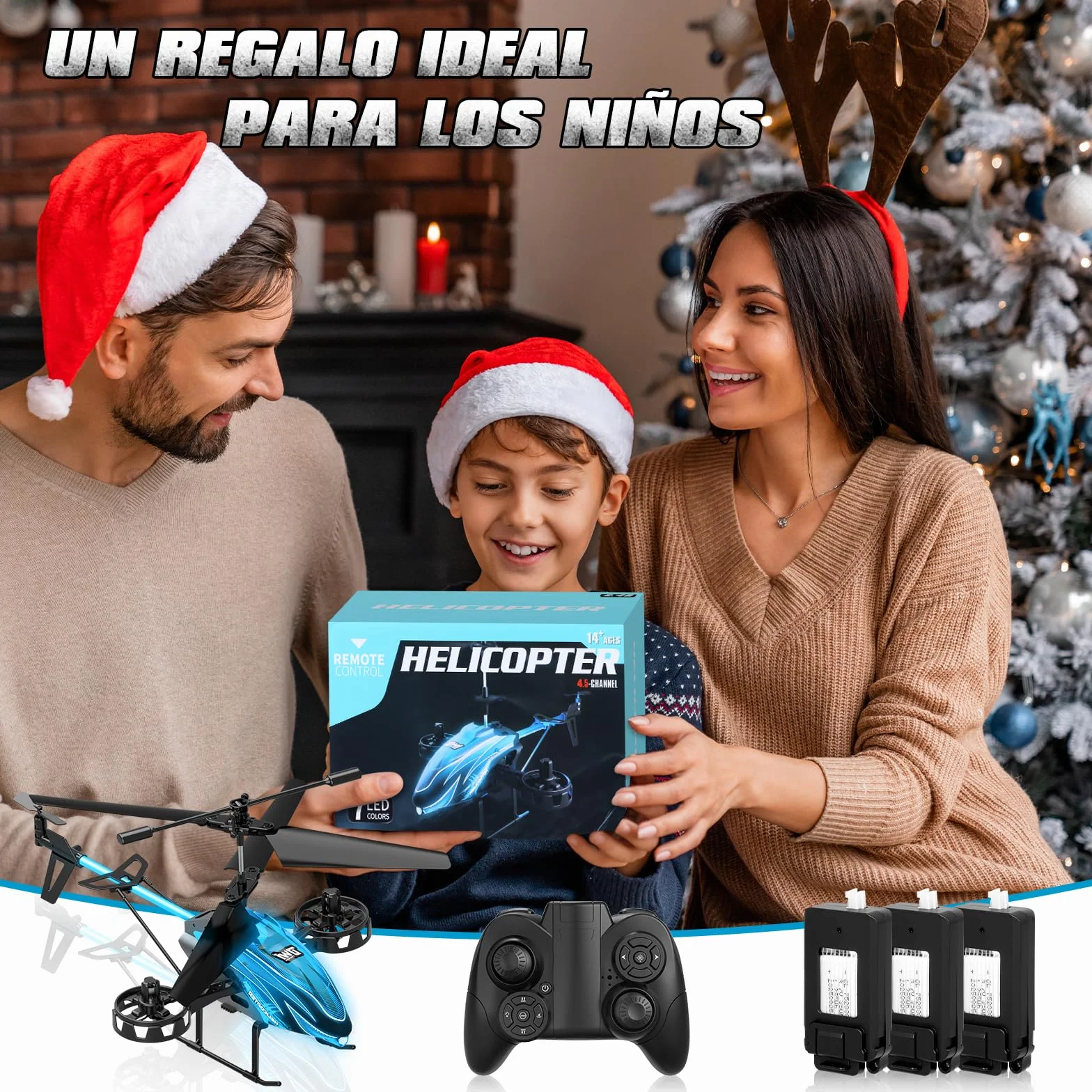Charmofun Helicóptero Teledirigido 2.4G RC con 7 Luces, 3 Baterías, 33 Minutos Vuelo, 4.5 Canales, Giroscopio, Regalo para Niños 6+ Años Azul
