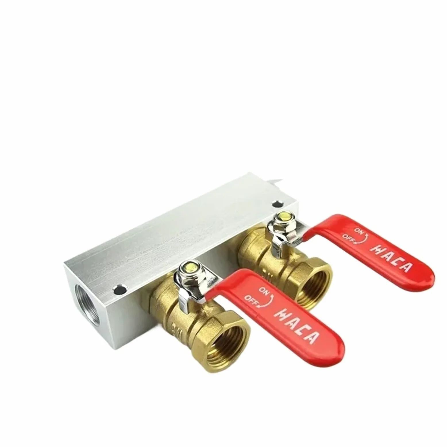 Bloque de distribución de Aire con colector neumático de Aluminio Macizo, con válvulas de Bola de latón, 1/2" BSPT Hembra, 27 x 36 mm, 2-10 vías, 4-12 Puertos.(1 in 2 out)