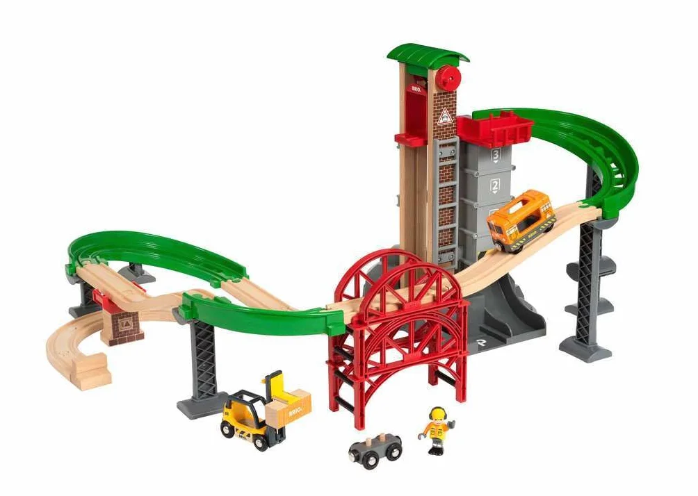BRIO World Set Almacén Levanta y Carga, Ferrocarriles de Madera, Juguete 32 piezas 3+ Años