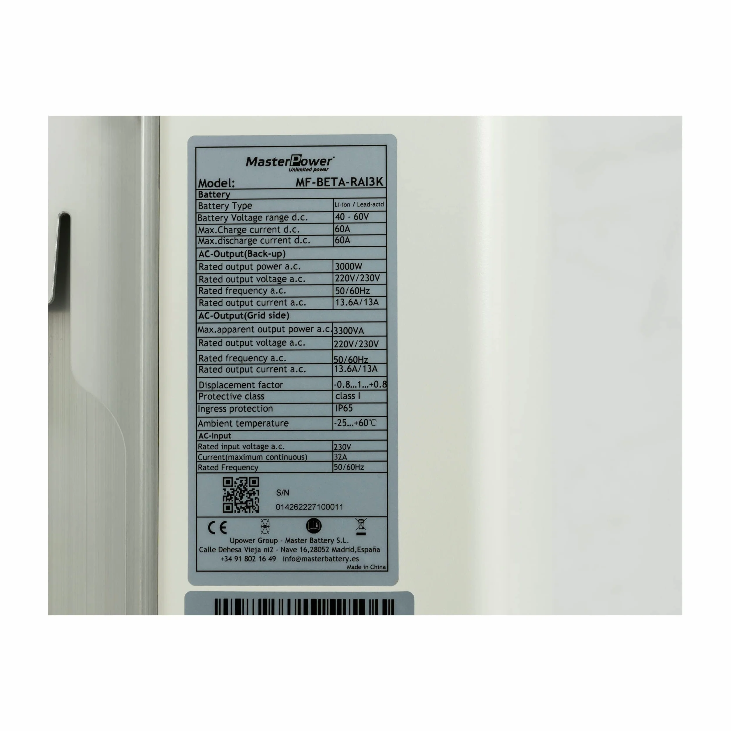 Master U-Power Inversor Cargador Bidireccional RAI-3K-48ES-5G (Retrofit)