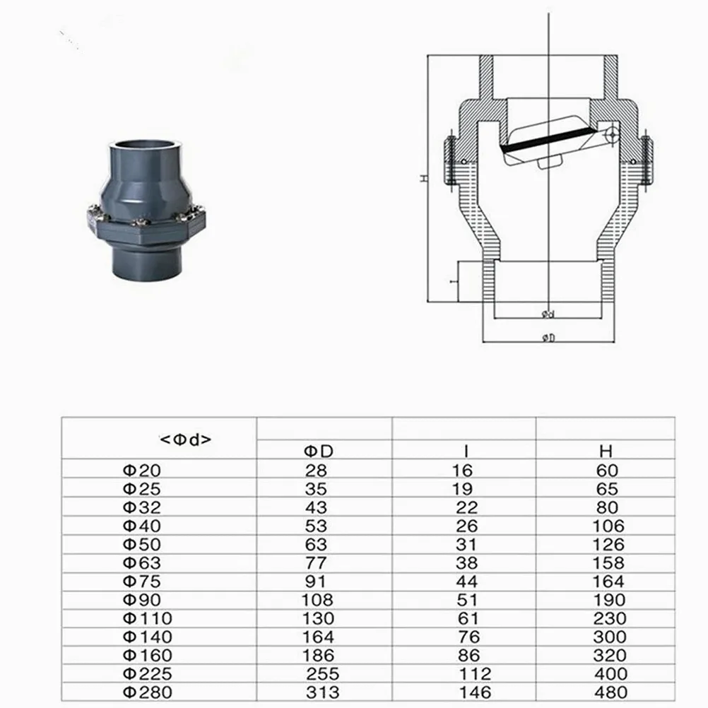 PC 1 UPVC Válvula De Solapa Sin Retorno, Válvula De Retención De Plástico De Una Sola Vía, 25-16 0MM Válvula De Retención Universal Vertical De Diámetro Interior (Size : Inner 75mm)