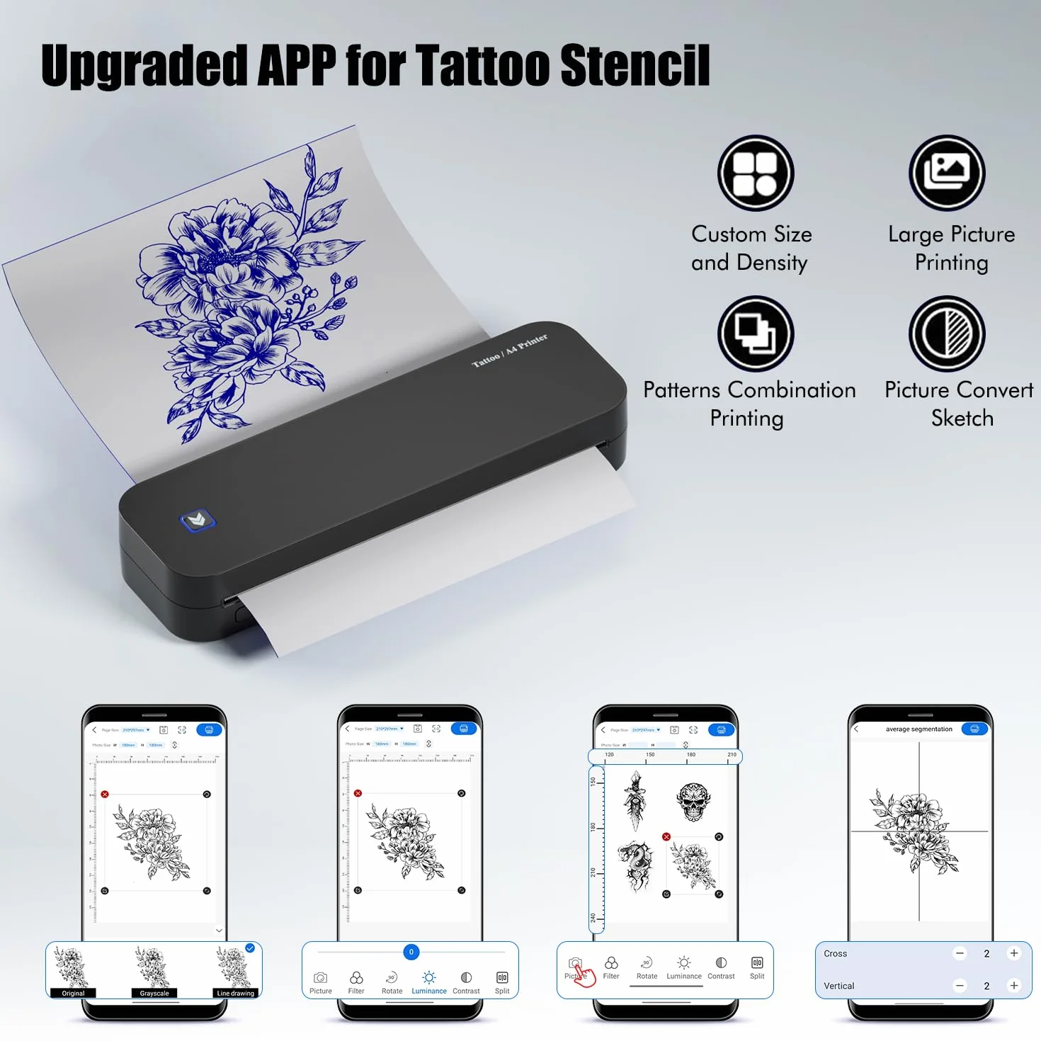 TATELF Termocopiadora Tattoo Bluetooth MP-8028 Impresora Térmica Tattoo, Impresora portatil inalambrica con 20 Papel Transfer Tattoo con iPad y Phone y PC