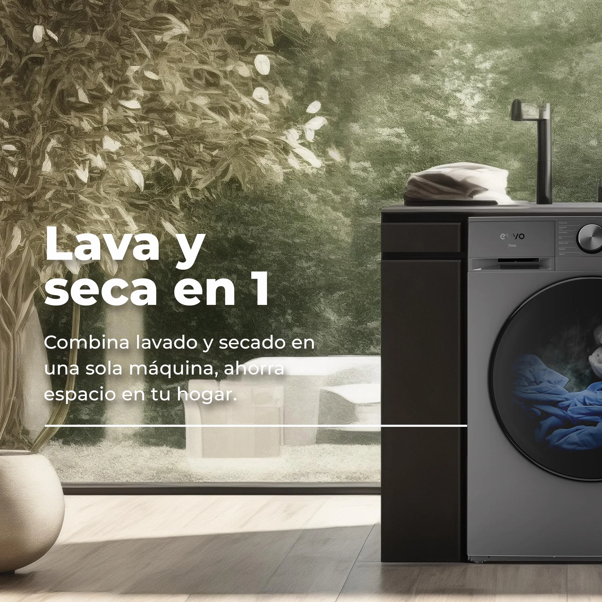 EVVO Lavadora Secadora 10 kg + 7 kg, Vapor, Motor Inverter, 1400 rpm, Clase A, Carga Frontal