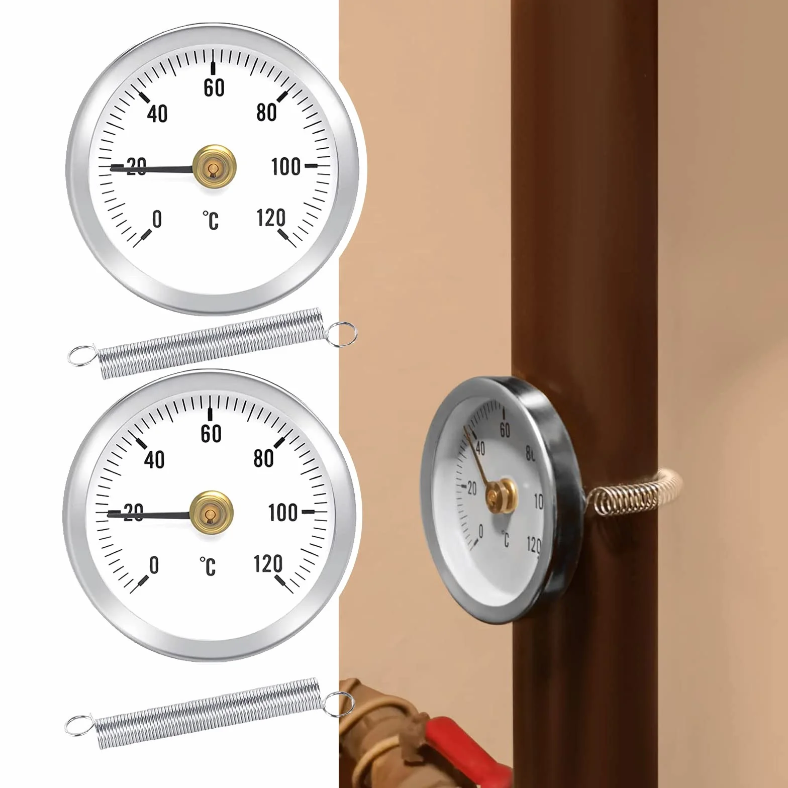 Termómetro Tubo Clip-On 0-120°C 63mm, Indicador de Temperatura con Resorte