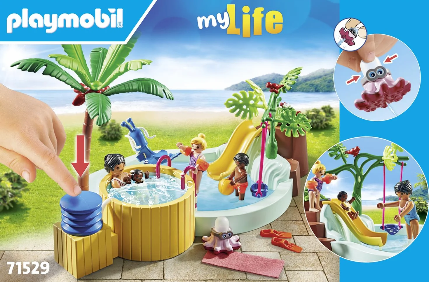 PLAYMOBIL myLife Promo Pack 71529 Piscina Infantil con Jacuzzi, Tobogán de Olas, Balancín y Columpio, Juguetes para niños a Partir de 4 años