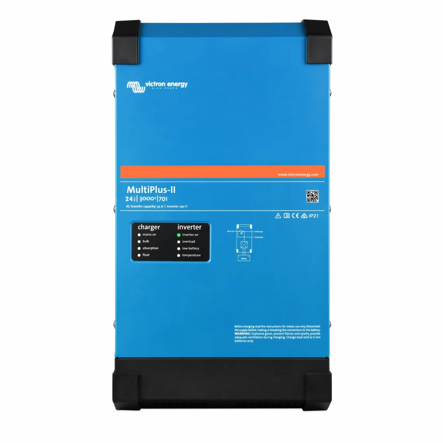 Victron Energy MultiPlus-II 3000VA 24-Voltios 230V Inversor de Onda sinusoidal Pura 70 amperios Cargador de batería