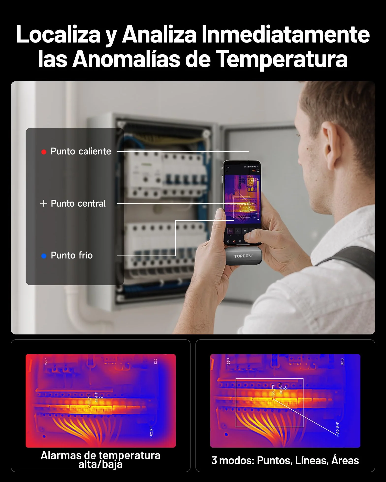 TOPDON Cámara Térmica TC002C Duo para iPhone/Android/Windows, 512x384 Resolución TISR, Cámara Termográfica de -20℃ a 550℃, 40mk Sensibilidad Térmica, 25Hz Frecuencia Actualización