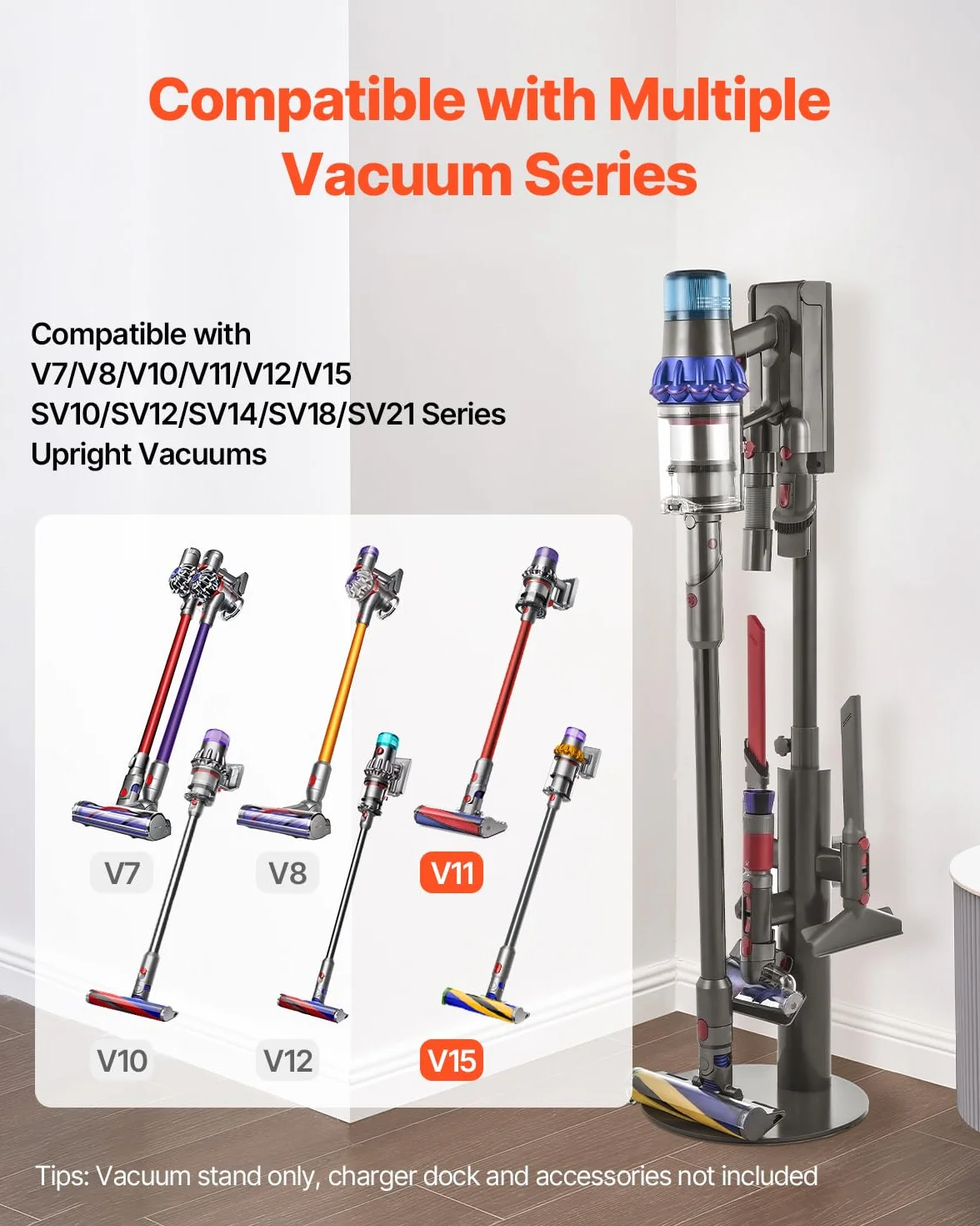 VEVOR Soporte de Aspiradora Compatible con Dyson V7 V8 V10 V11 V12 V15 SV10 SV12 SV14 SV18 SV21, Altura Ajustable 87,5-130 cm