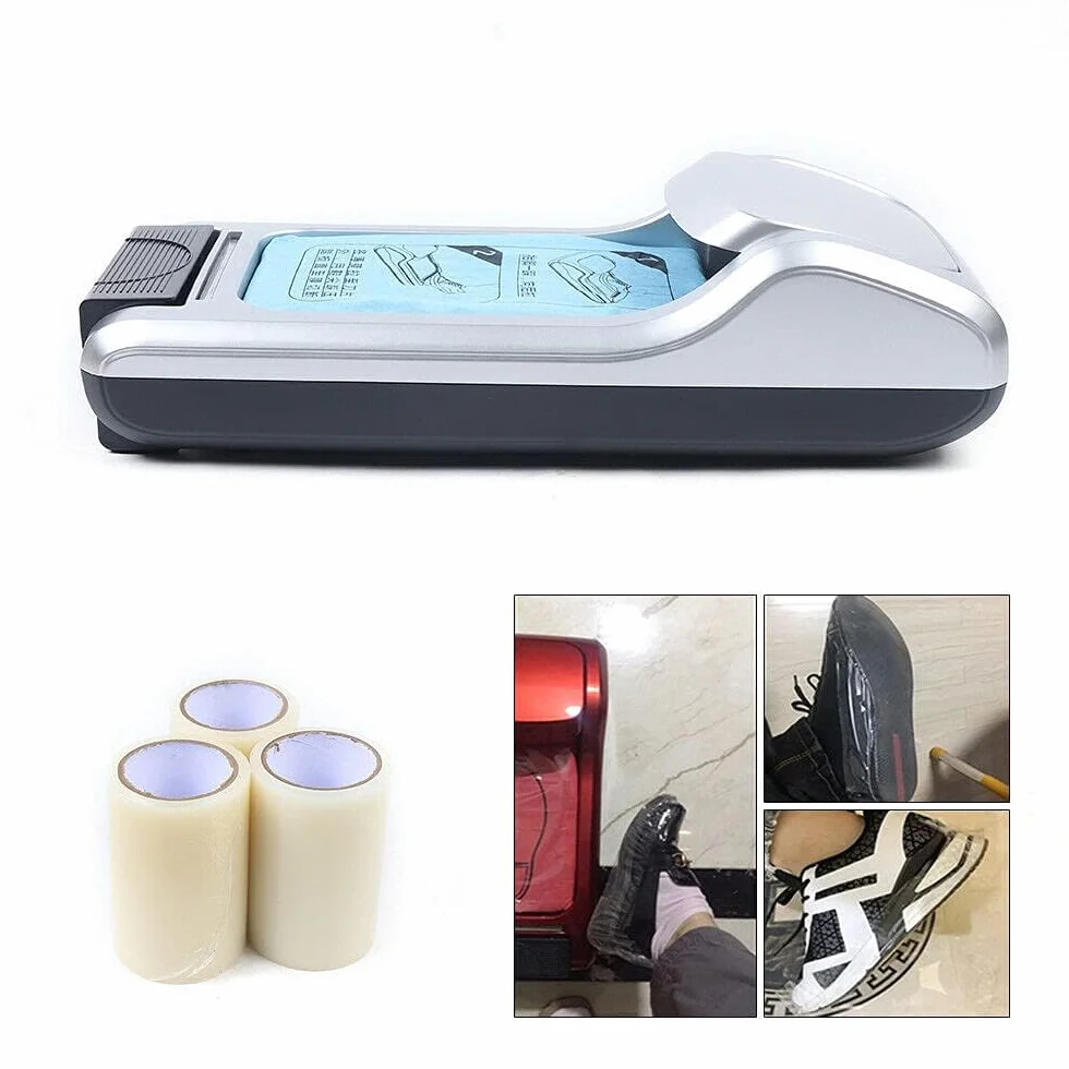 Dispensador automático de cubiertas de zapatos, máquina de envolver zapatos portátil con 3 rollos de película para el hogar, oficina, supermercado y fábrica, protege suelos y zapatos de la suciedad y