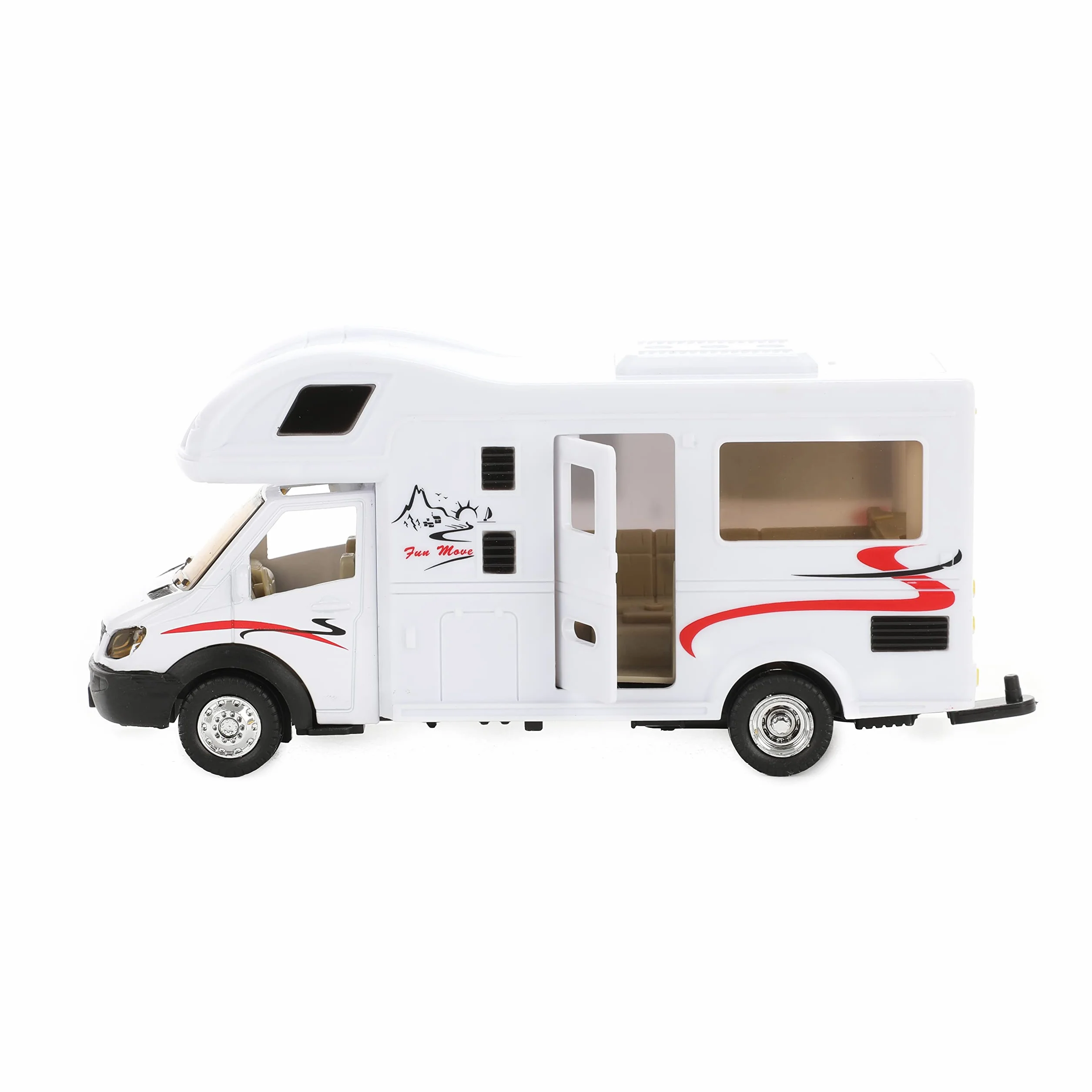 Toi-Toys Camper con Remolque de Barco - Coche de Juguete - Caravana & Barco de Carreras - Motor de Retirada - Modelo Coche a Partir de 3 años