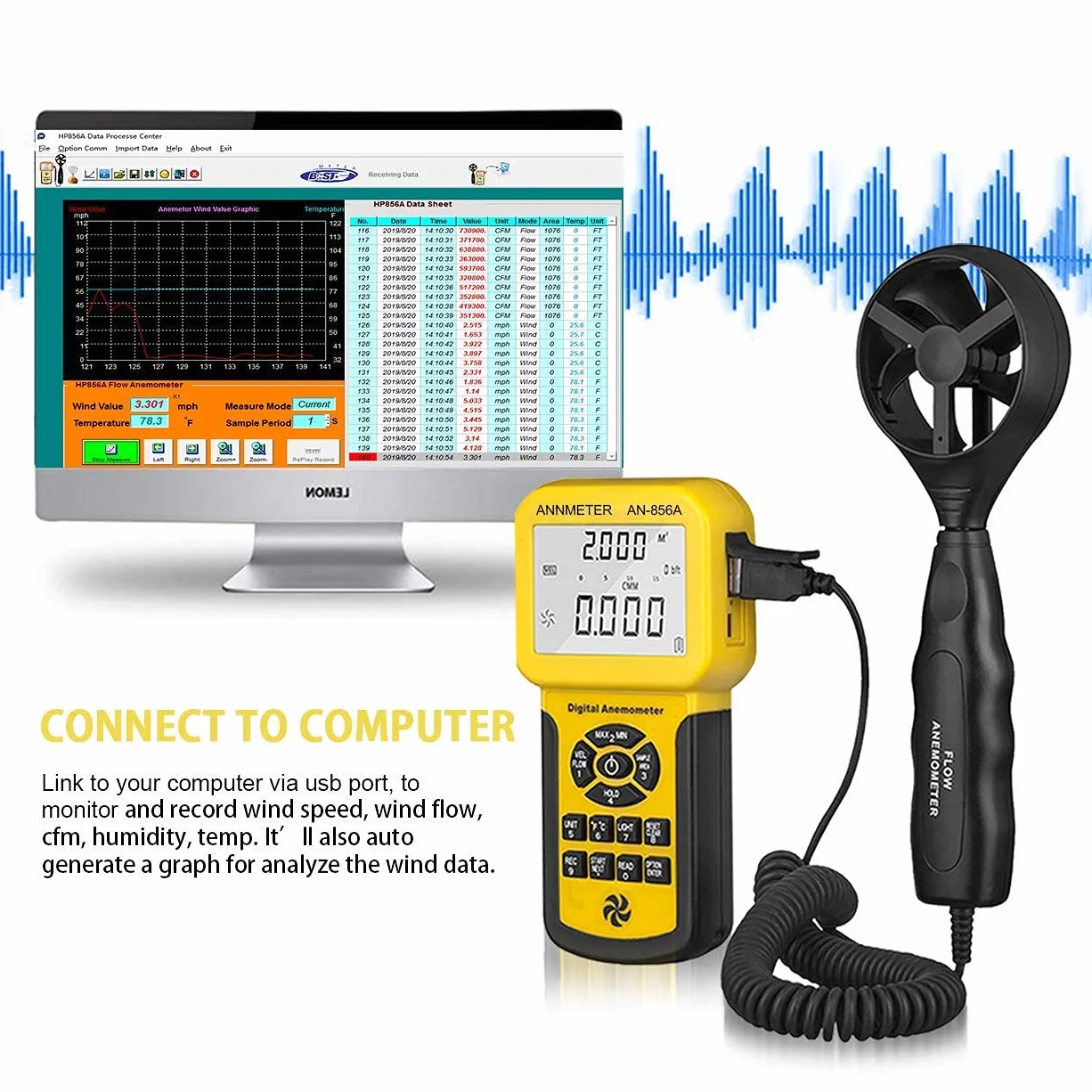 AIOMEST AI-856A Anemómetro Digital Medidor de Flujo CFM