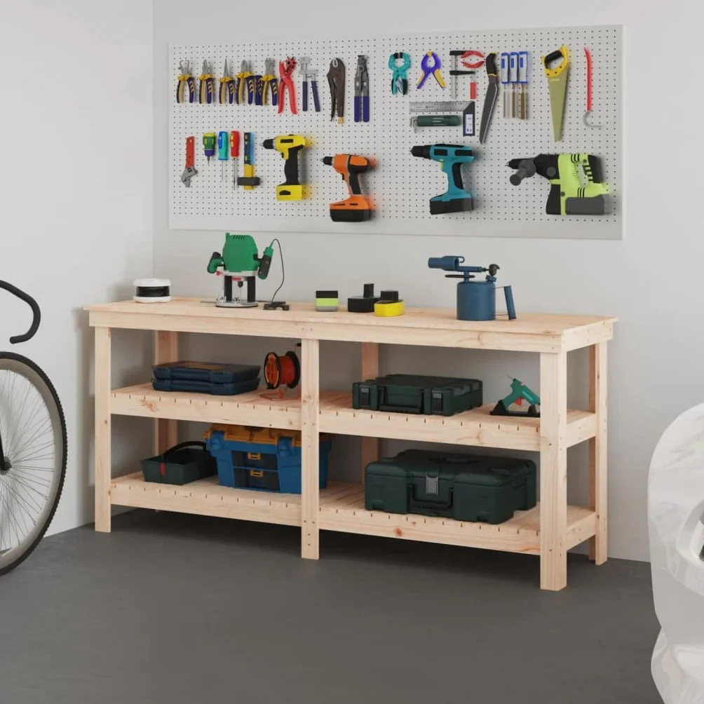 vidaXL Banco de Trabajo de Madera Maciza de Pino 181x50x80 cm, Banco de almacenaje, Mesa de Trabajo, Banco de Trabajo de Madera Maciza