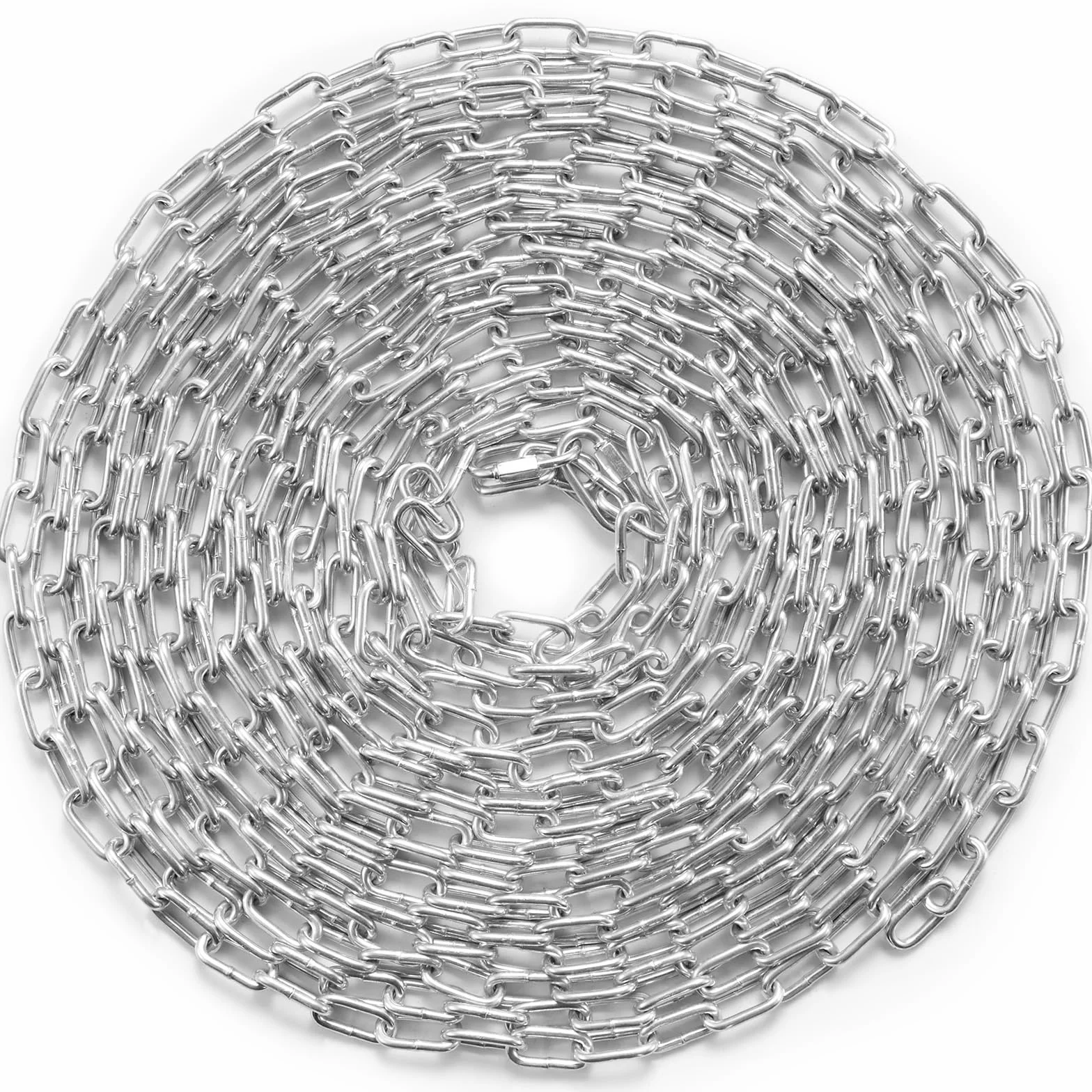 VEVOR Cadena de Eslabones de Acero al Carbono Galvanizado 3,5mm x 10,05m Cadena Helicoidal de Servicio Pesado Capacidad de Carga de 158kg Dos Conectores Rápidos Cadena para Remolcar, Colgar, Acampar