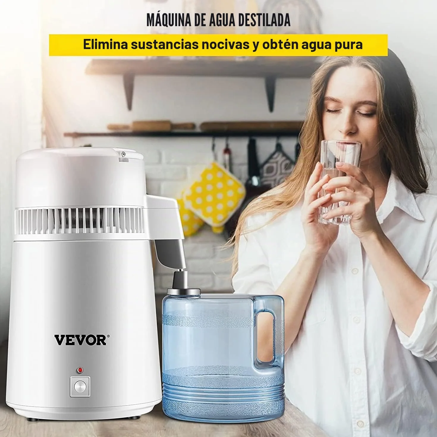 VEVOR Destilador de Agua 4L Acero Inoxidable Purificador Filtros Destilación