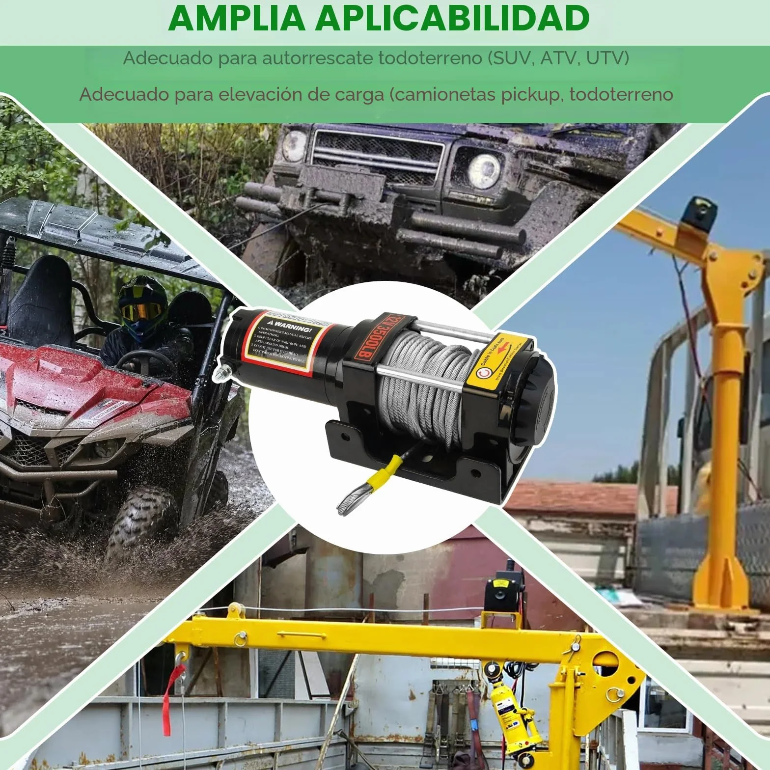 Cabrestante Eléctrico 3500lb/1588kg, Cabrestante Eléctrico 12V con Control Remoto Inalámbrico y Manual, Motor de Cobre Impermeable Ideal para el Auto Recupero de Vehículos Todoterreno Ligeros