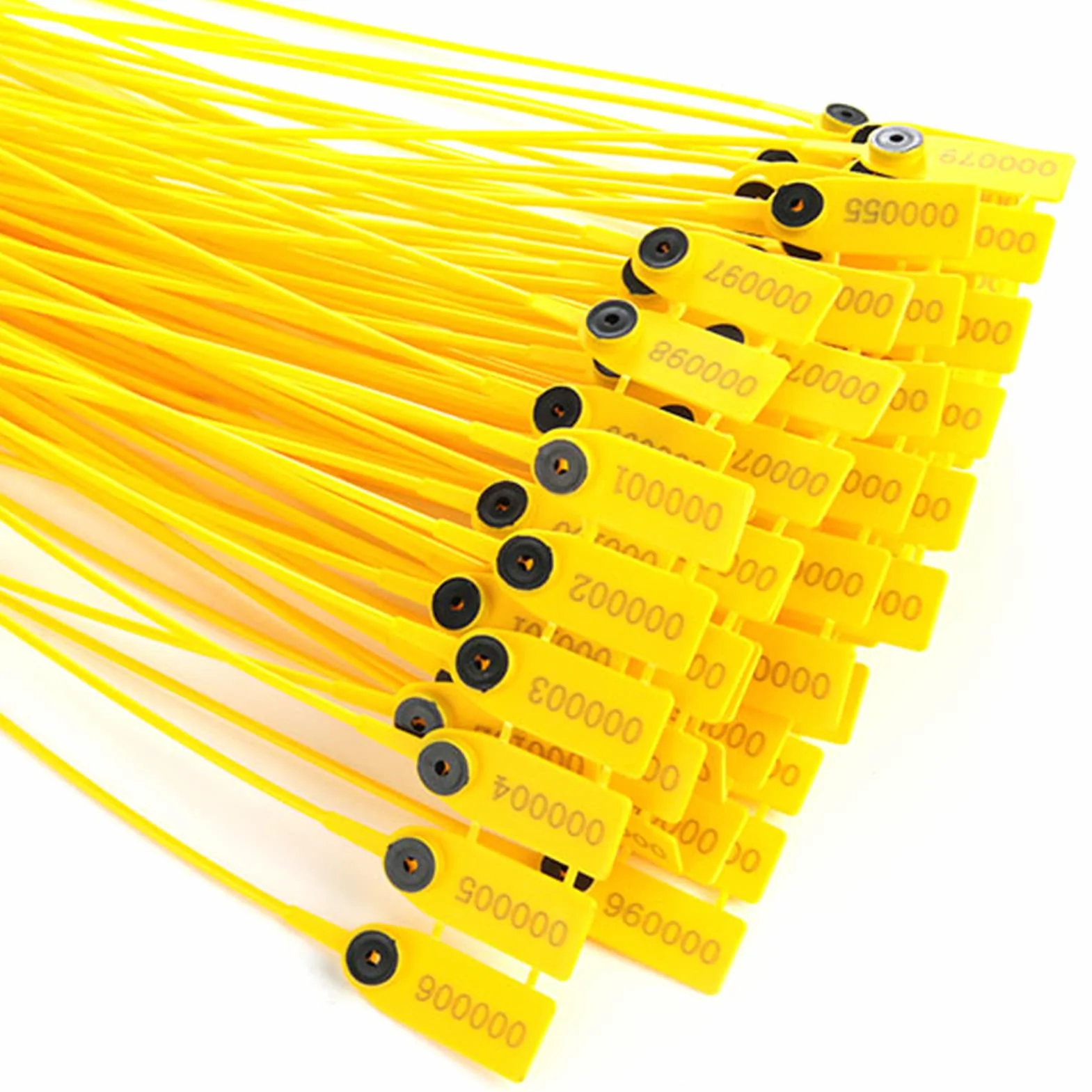 Precintos de seguridad de plástico amarillo 40 cm para camión con número, a prueba de manipulaciones