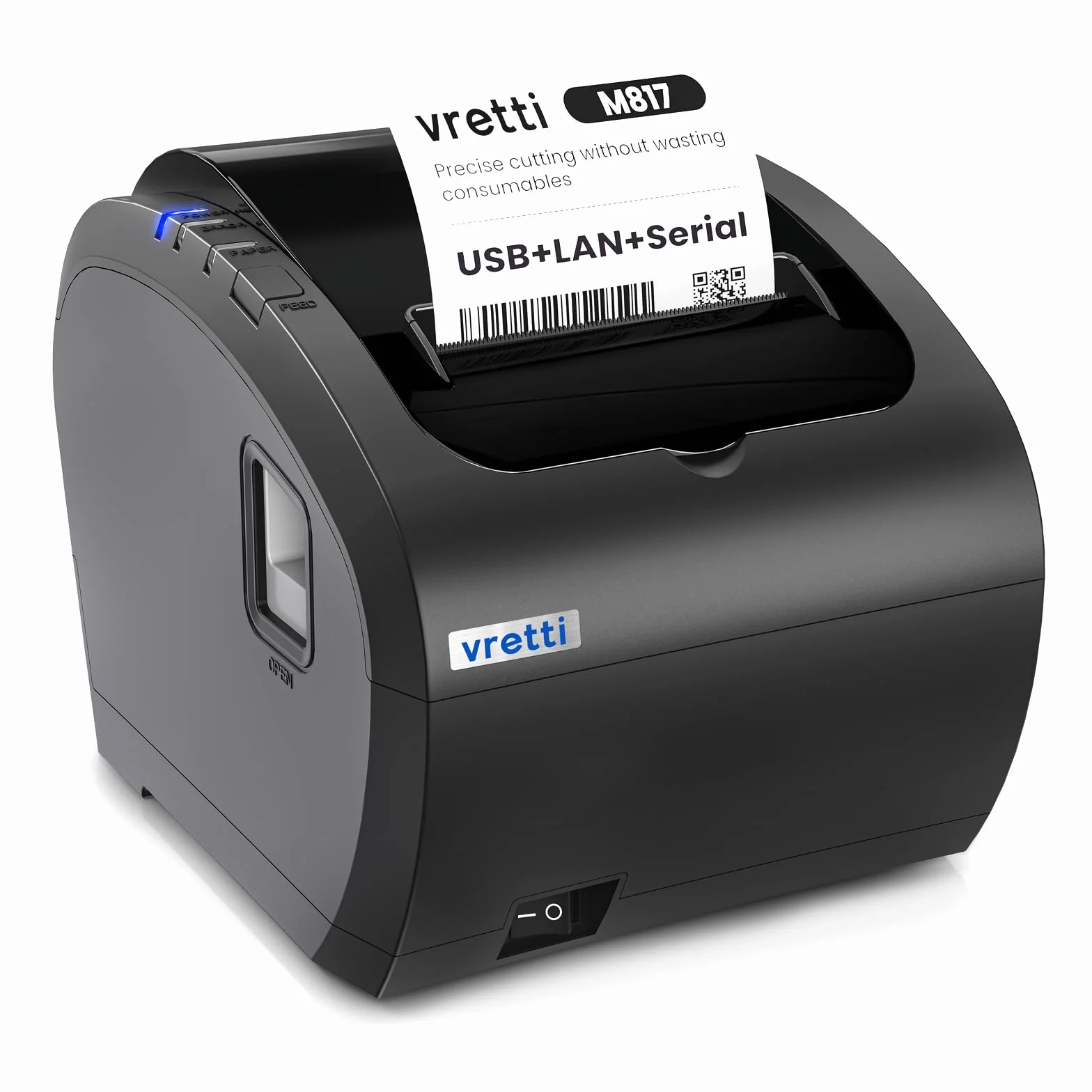 vretti Impresora de Recibo Térmica, Tikitera 80mm con Cortador de Velocidad Alta de 300 mm/s ESC/POS USB/Serial/LAN Compatible con Windows/Mac