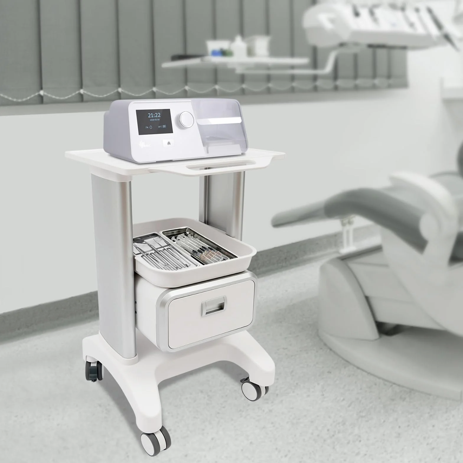 Carro médico con cajón y estante, 100 kg, carro de servicio para laboratorio clínica hospital