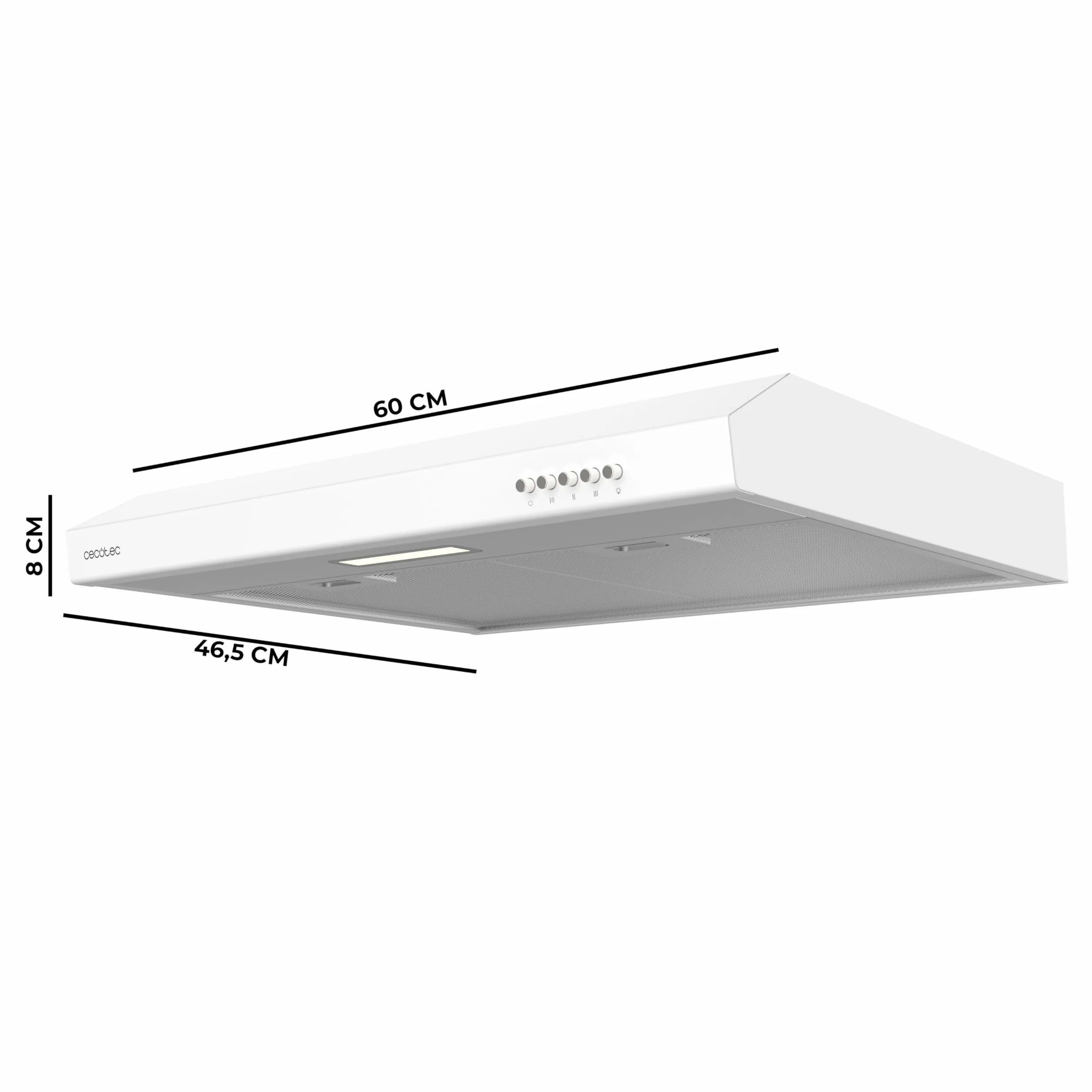 Cecotec Campana Extractora 60 cm Bolero Flux CM 602100 Blanco 228 m³/h 3 Velocidades Filtro Aluminio Clase A Motor BLDC Luz LED