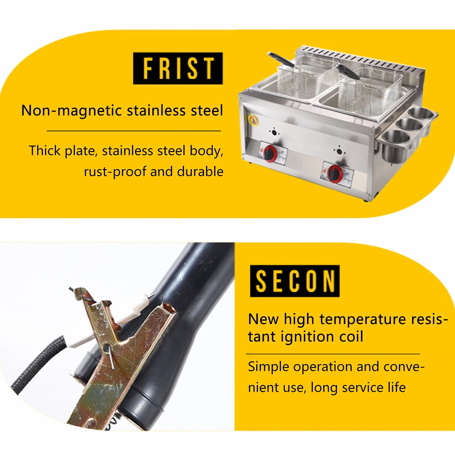 Freidora de gas 20 L, freidora de gas profesional de acero inoxidable comercial con cuchara de cesta para encimera de restaurante comercial Máquina para cocinar alimentos