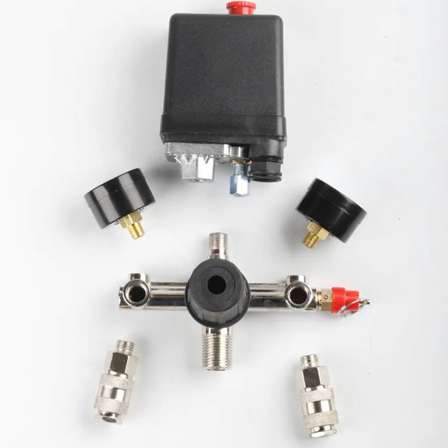 Bomba de compresor Aire 220V/380V 90-120 PSI con Interruptor presión, válvula Control, regulador Alivio del colector manómetro(220v)