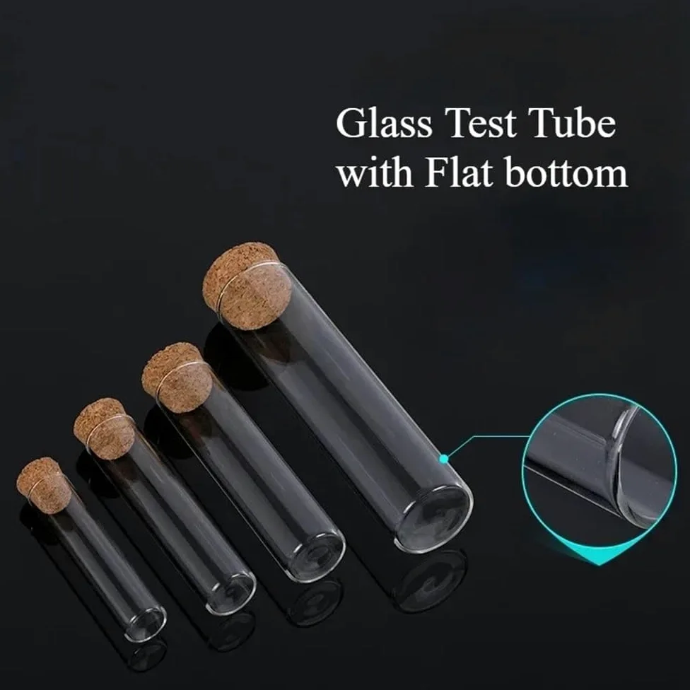 Equipos y suministros de laboratorio Lote de 10 tubos vidrio transparente laboratorio 12 a 30 mm diámetro con tapón corcho y fondo plano