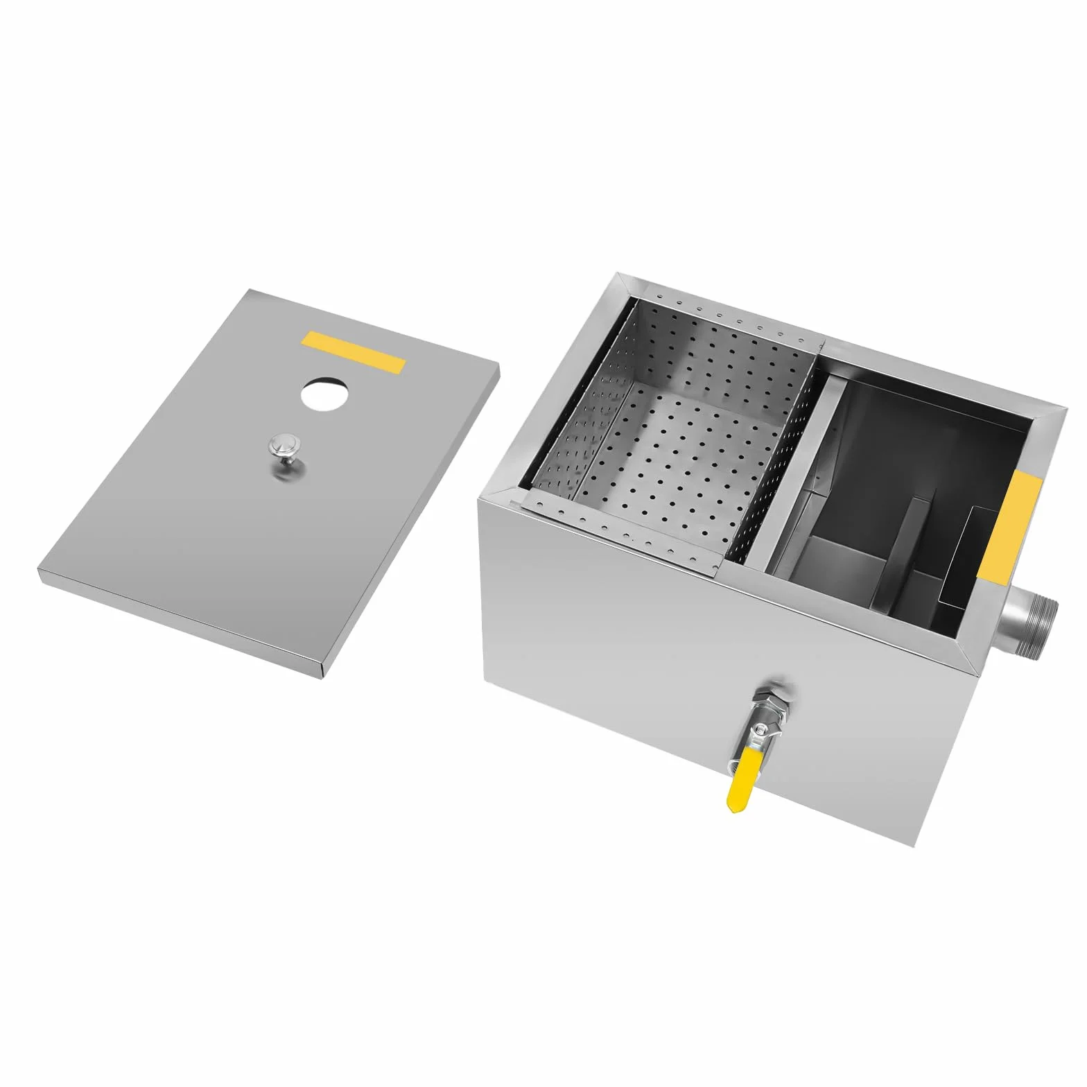 Separador de grasa Interceptor, 20 l, acero inoxidable, trampa de grasa para fregadero, filtro de aceite de aguas residuales, trampa comercial, para restaurante, cocina, hotel, cafetería, diseño