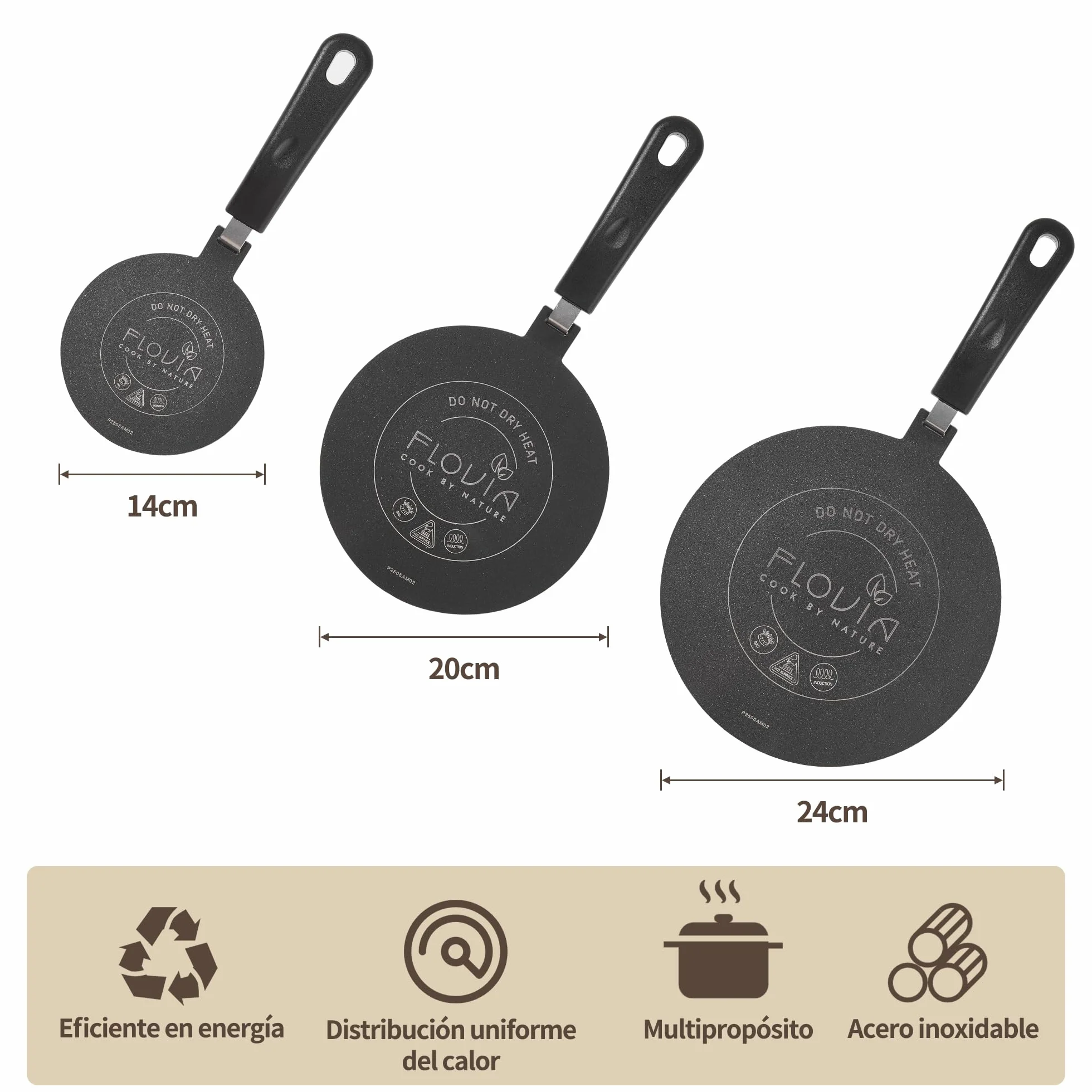 Placa Adaptadora para Inducción con Mango Desmontable, Difusor de Calor 24cm, Negro, Compatible con Cocinas de Inducción, Gas y Eléctricas