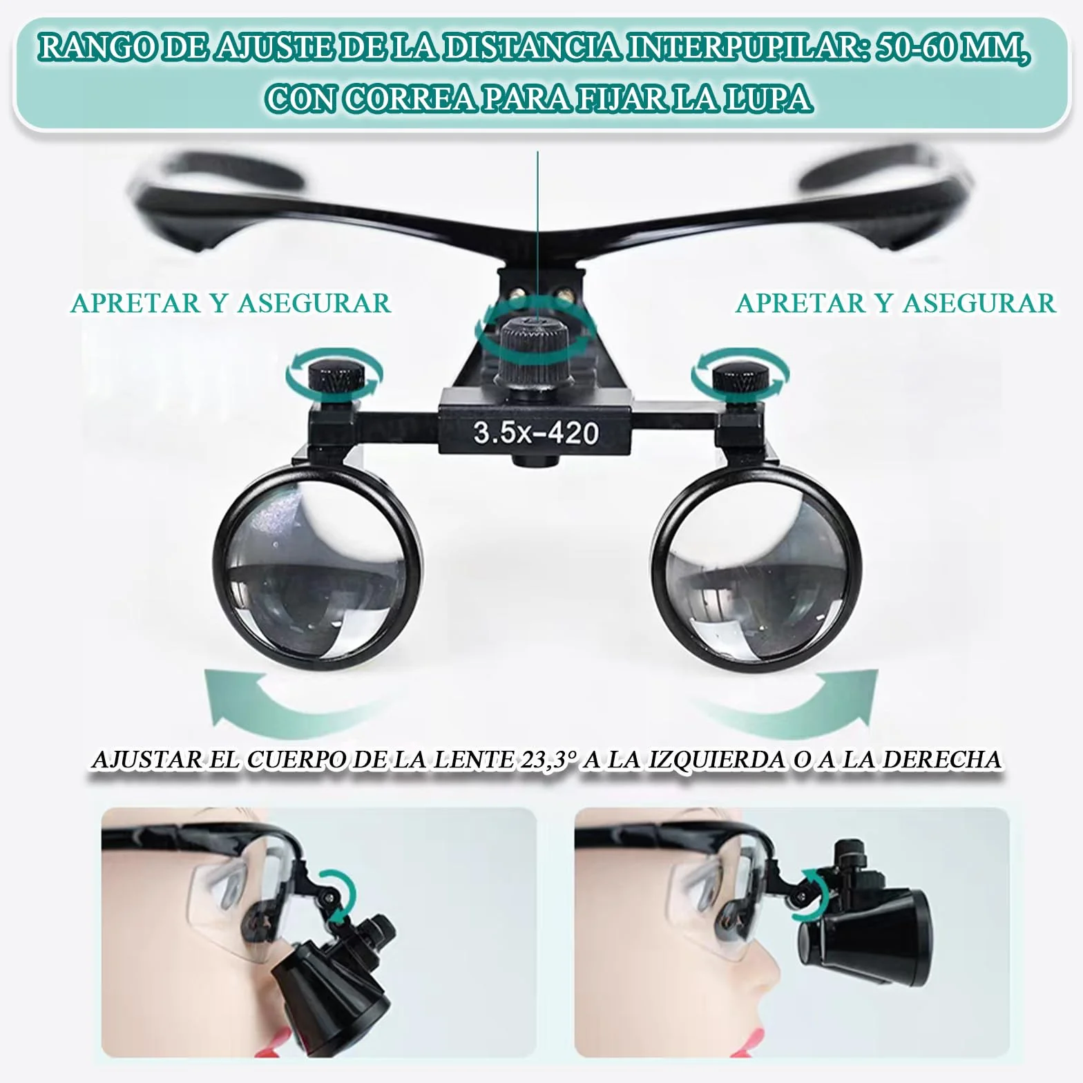 Gafas Lupa Quirurgicas Lupas Dentales,Binocular Loupes Lupa,Flip-Up Ergonómico para Dentistas, Reparación Electrónica y Uso Profesional Diario(Nero)3.5X420mm