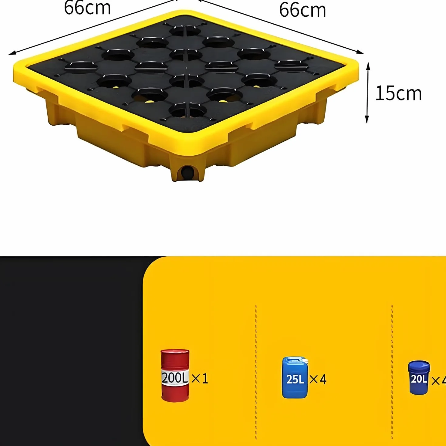 Palet Modular Antiderrames - Plataforma Plástico A Prueba De Fugas para El Almacenamiento Seguro Productos Químicos - Bandeja Desmontable De Polietileno A Prueba Fugas 66x66x15cm