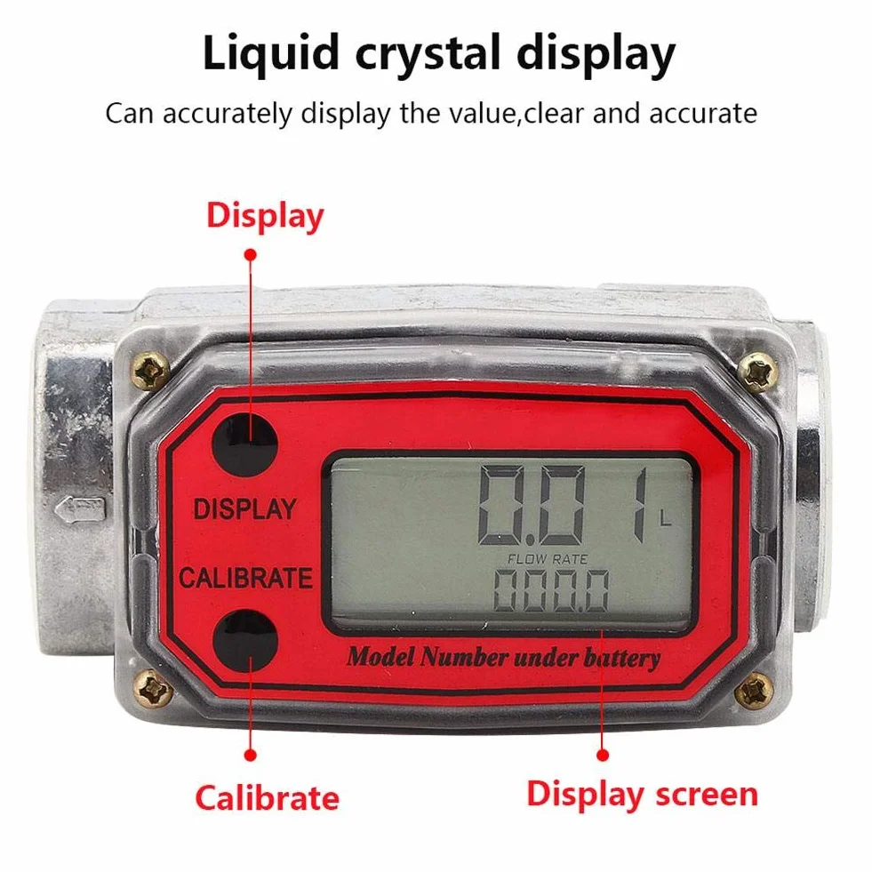 Yosoo Health Gear Medidor de Flujo Digital de Turbina 1 Pulgada Combustible Gasolina Queroseno Químicos Agua Líquidos Rojo